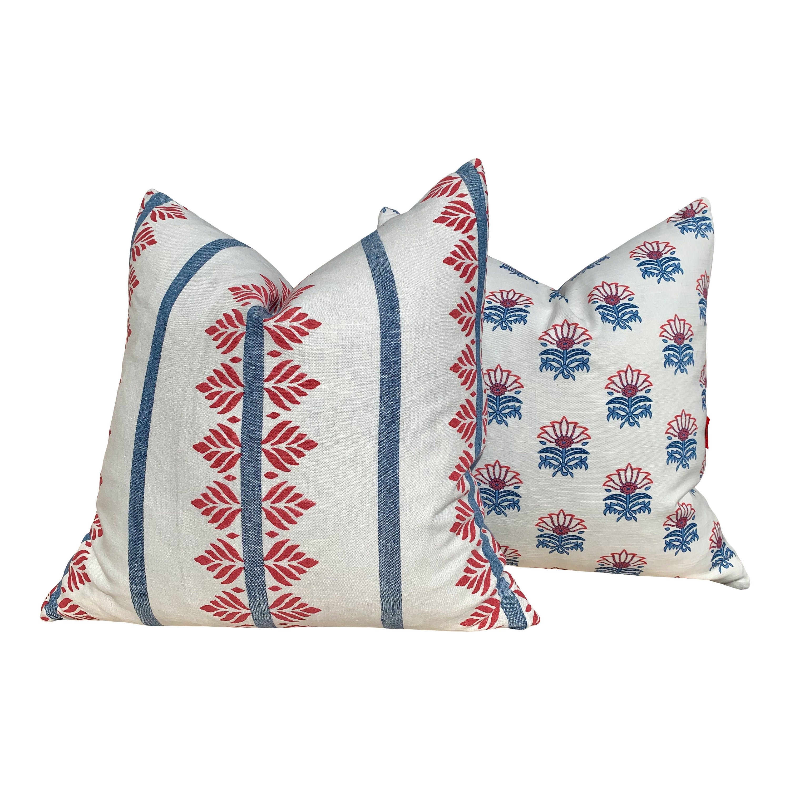 Designer Milford Pillow Red Blue. Floral Pillow Cover // Red Lumbar Pillow // Euro Sham Pillow 26"X26" // Medallion Pillow