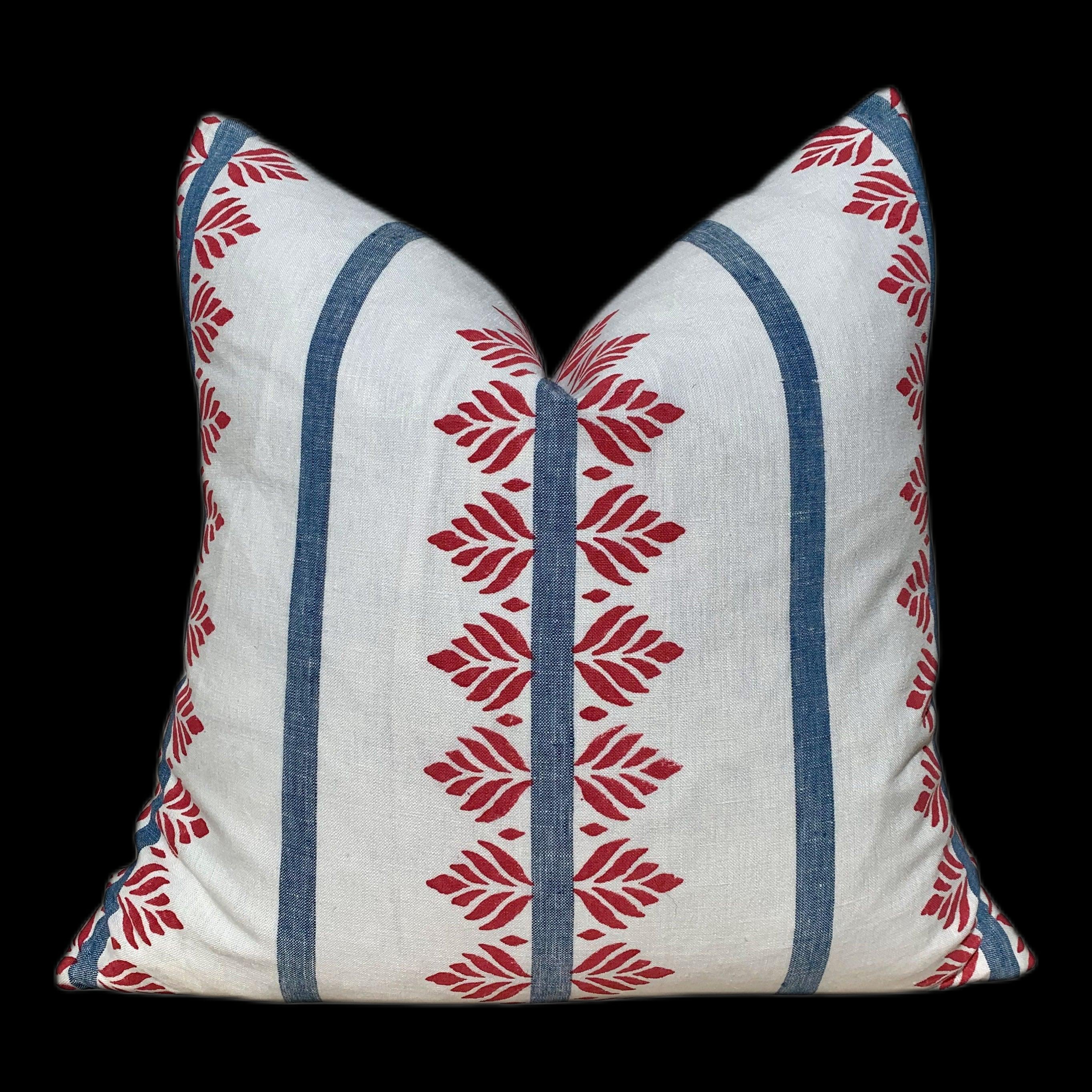 Designer Fern Stripe Pillow in Blue and Red. Accent Stripe Pillow, Decorative Pillow Cover, Designer Throw Pillow, Designer Lumbar Pillow