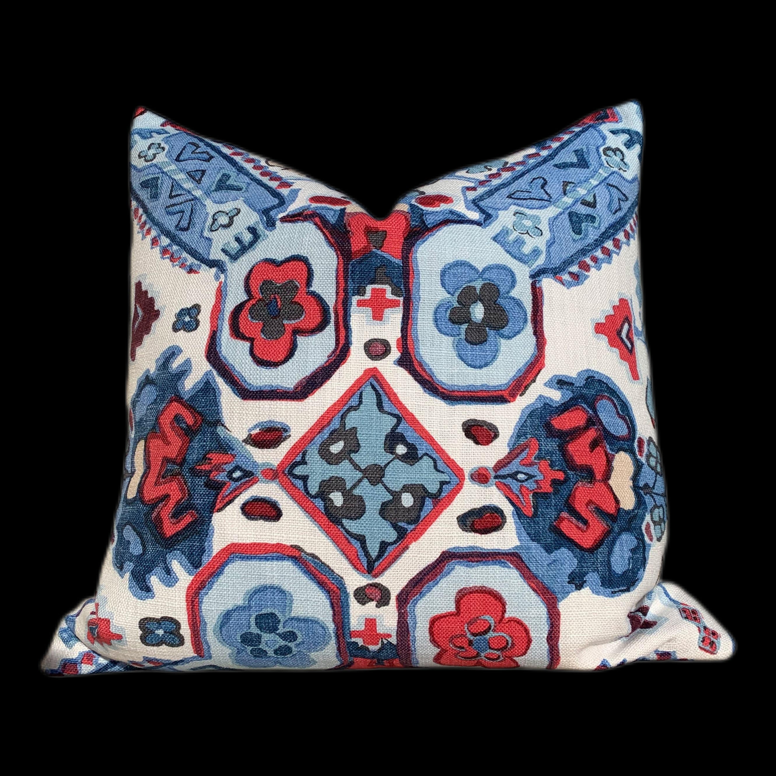 Thibaut Persian Caret Pillow in Blue and Red. Lumbar Pillow// Designer Pillow// Decorative Pillow Cover// Throw Cushion Cover Accent Pillow