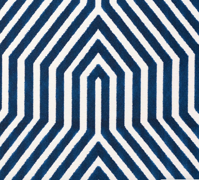 Schumacher Vanderbilt Velvet Pillow Blue. Velvet Lumbar Pillow // Long Lumbar Pillow // Geometric Blue Pillow // Blue Trellis Pillow