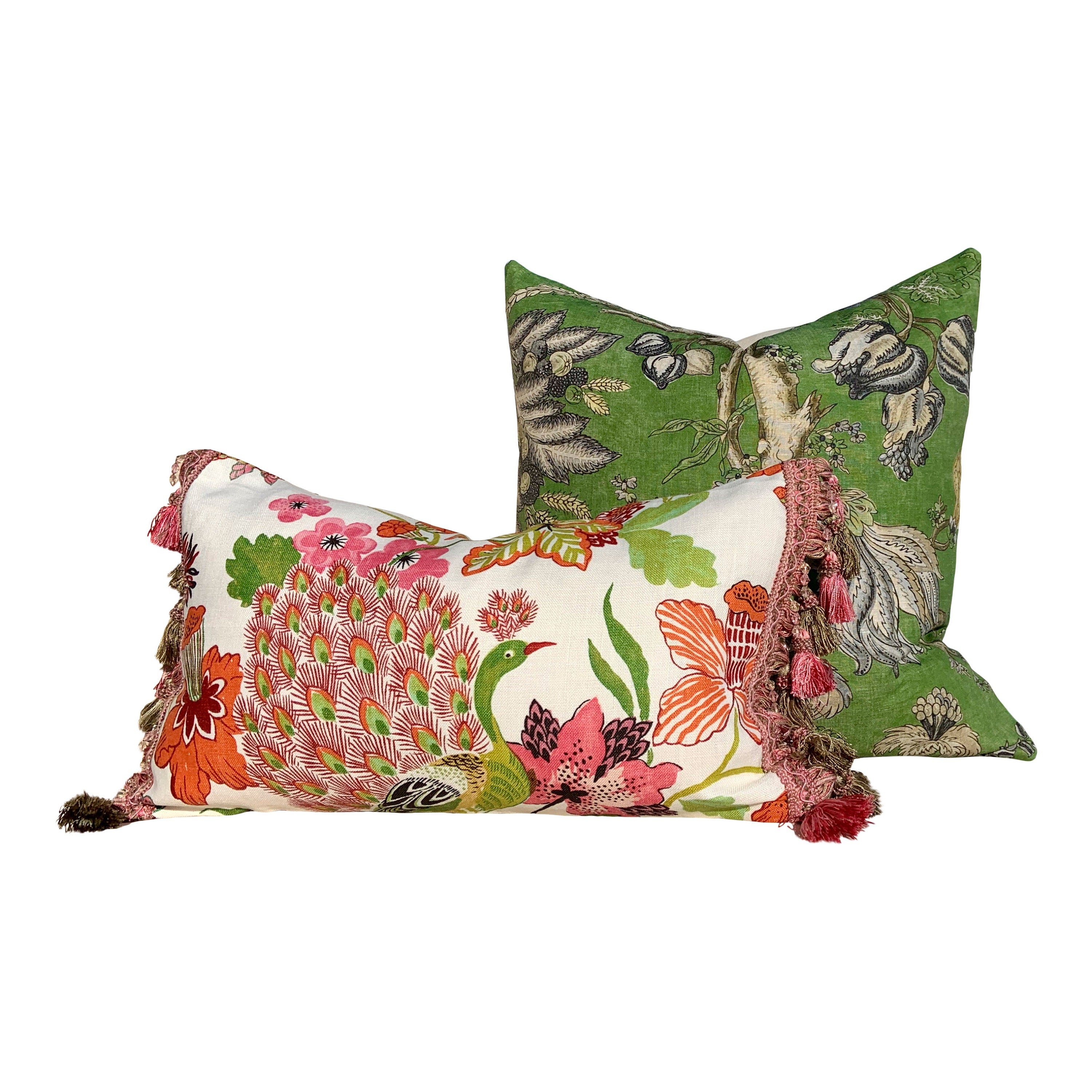 Lansdale Bouquet Pillow Red, Green and Pink. Lumbar Decorative Pillow, Designer pillows, accent cushion cover, high end pillow cover