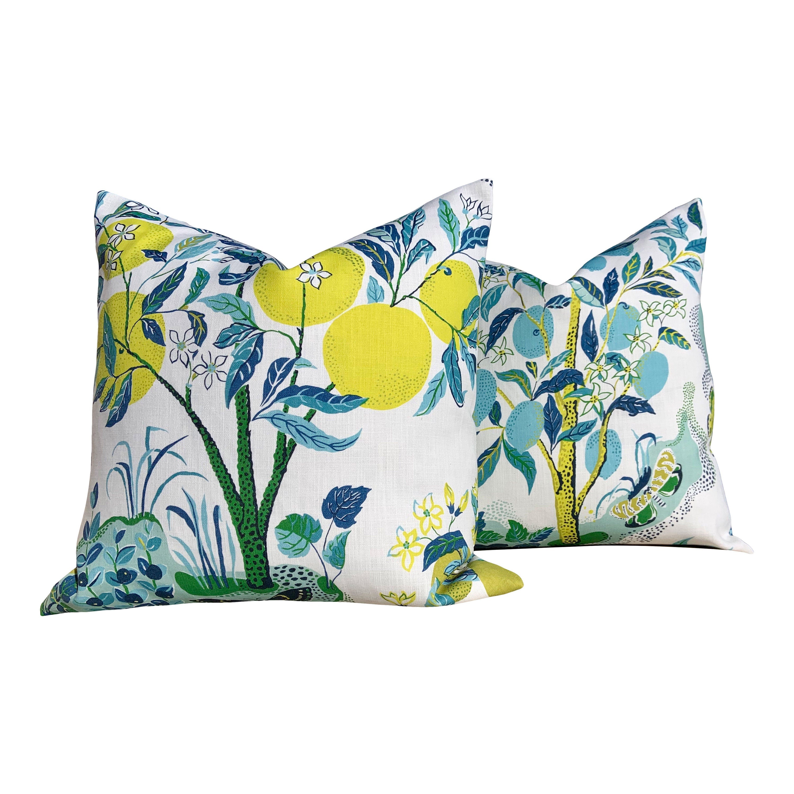Outdoor Citrus Garden Pillow in Pool. Designer Outdoor Pillow, Josef Frank Accent Throw Pillow, Lemon Tree Pillow Cover, Schumacher Pillow