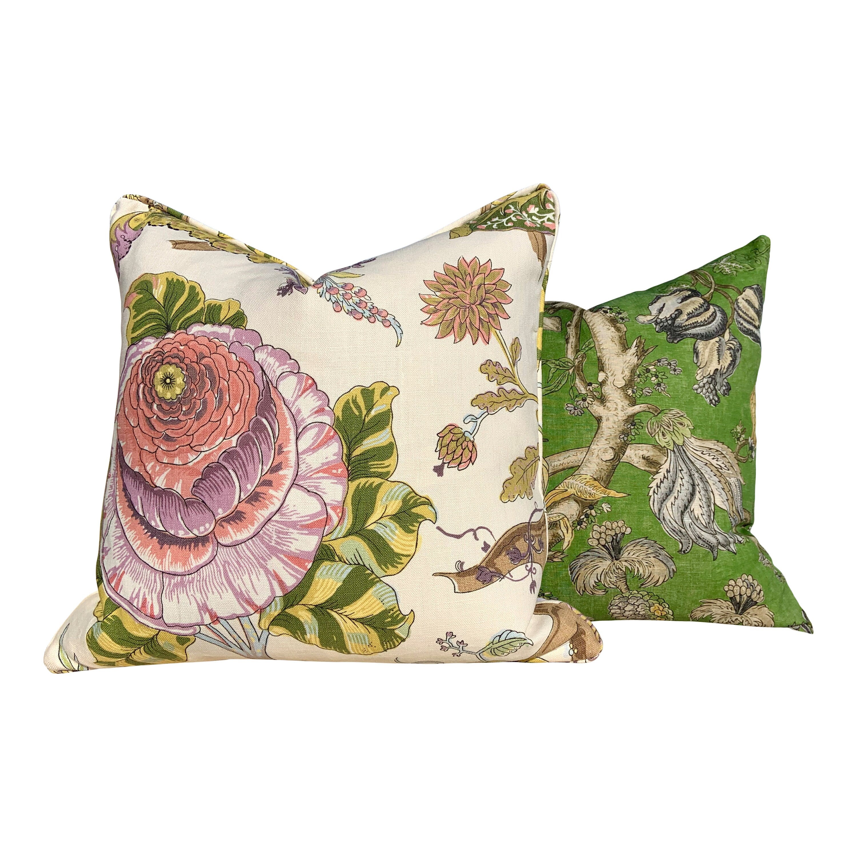 Chatelain Pillow Cover in Green. Designer Decorative Pillow Cover in Green French Country Floral Accent lumbar Cushion Case Euro Sham