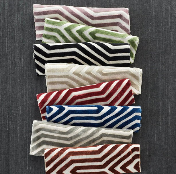 Vanderbilt Velvet Pillow Green. Velvet Lumbar Pillow, Long Lumbar Green Pillow, Chevron Plush Velvet Cushion Cover, Geometric Euro Sham