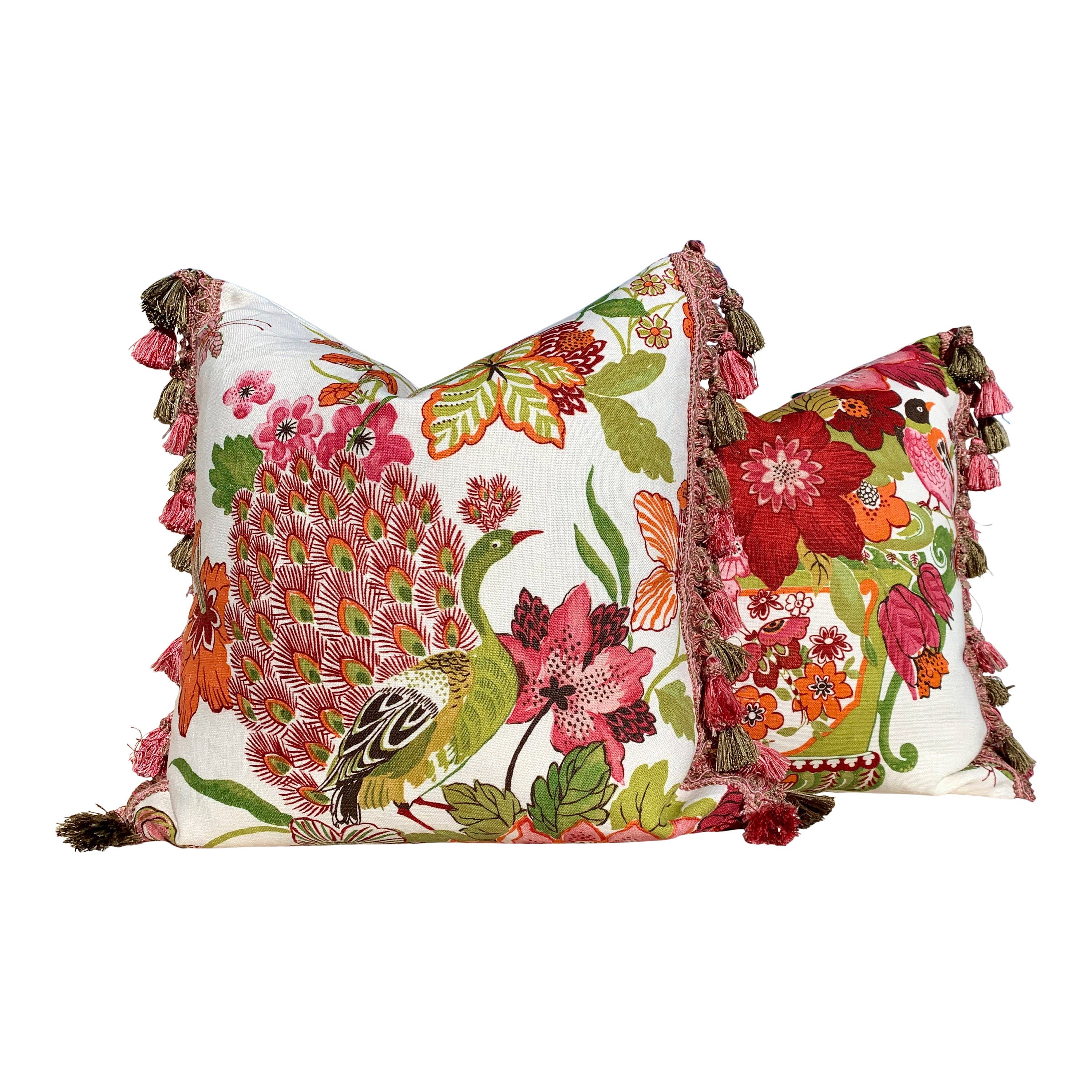 Lansdale Bouquet Pillow Red, Green and Pink. Lumbar Decorative Pillow, Designer pillows, accent cushion cover, high end pillow cover