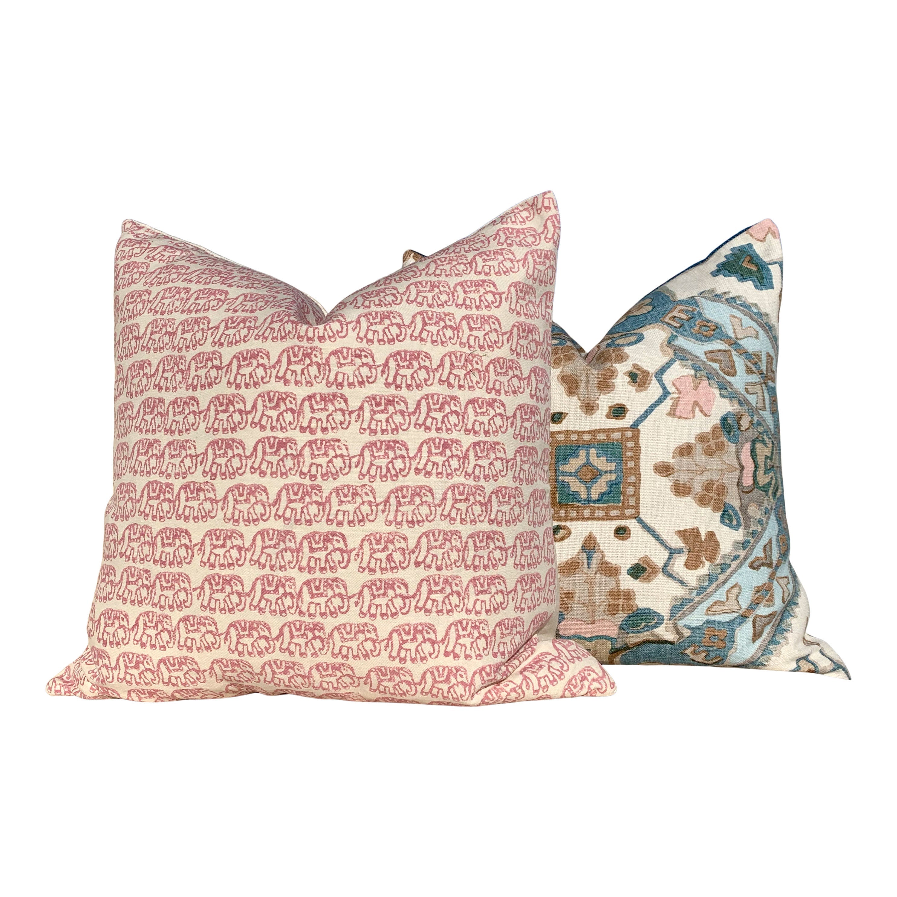 Schumacher Ellies Pillow in Rose. Lumbar Elephant Pillow // Animal Print Pillow // Euro Sham Pillow 26x26 // Pink Nursery Pillow