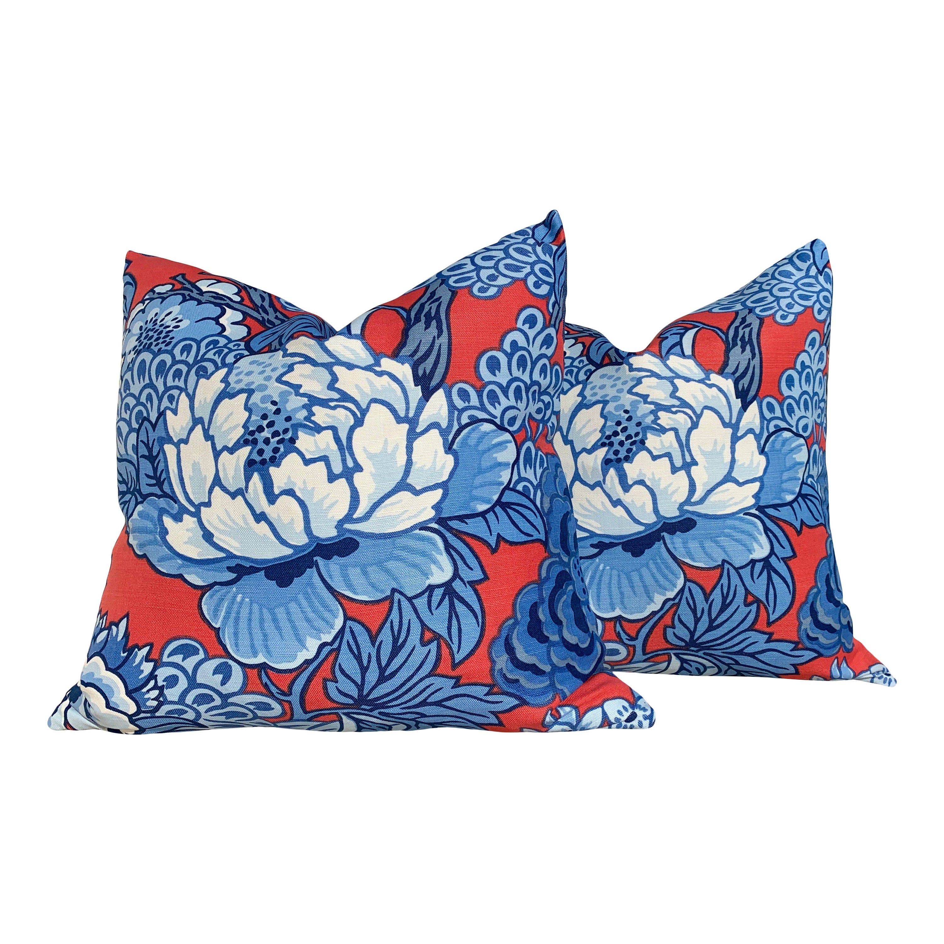 Thibaut Honshu Pillow in Blue and Red. Chinoiserie Floral Pillow, Accent Pillow cover, High End Cushion, Euro Sham, Designer Throw Pillow