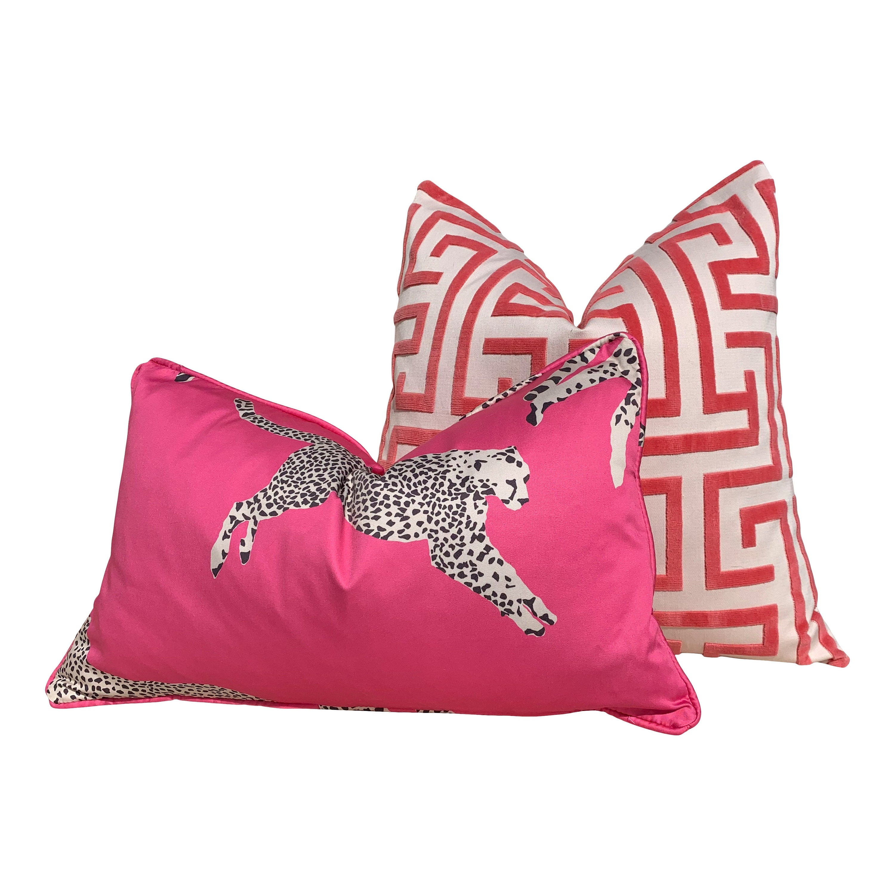 Leaping Cheetah Pink Pillow. Scalamandre Pillow, Bubblegum Pink Pillow, Animal Print Cushion, Designer Pillow, Euro Sham, Long Lumbar Pillow