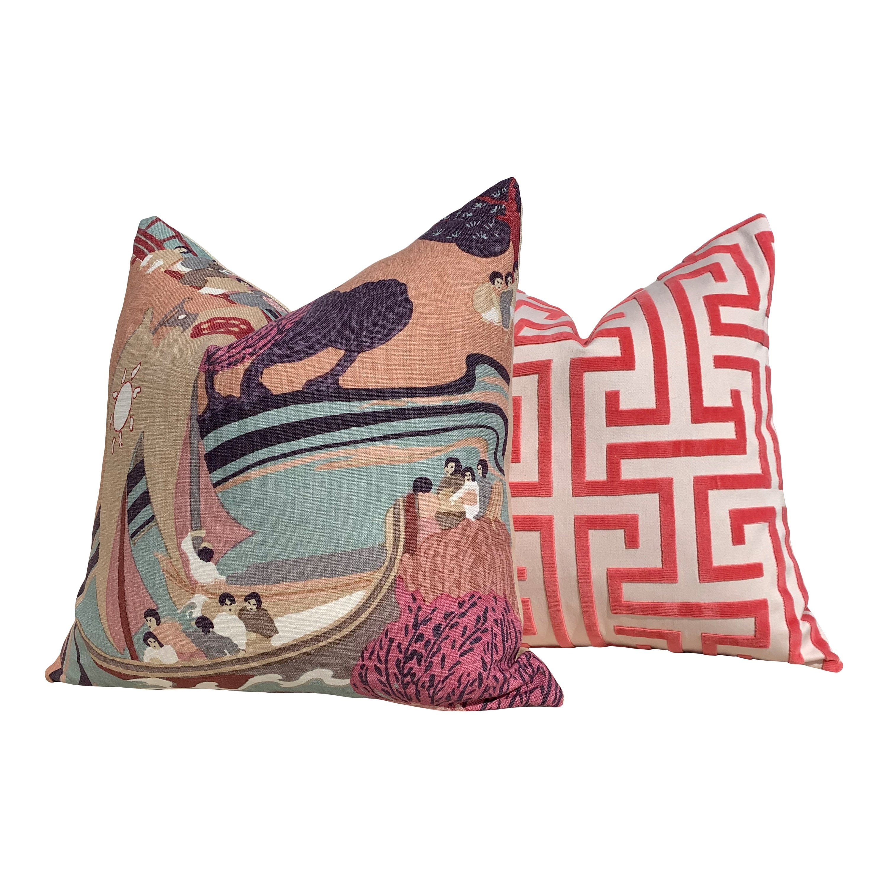 Schumacher Pearl River Linen Pillow in Blush. Designer Purple Aqua Pillow // Lumbar Linen Pillow // Chinoiserie Pillow Cover //