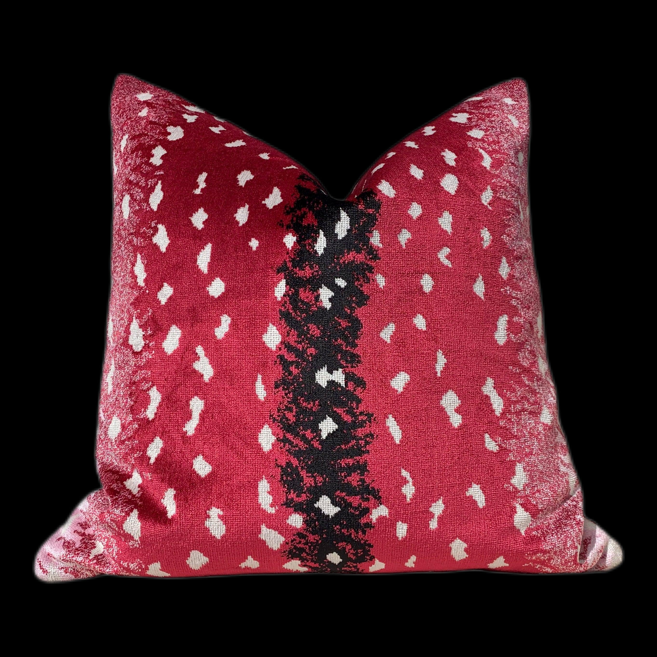 Antelope Velvet Pillow  Raspberry. Luxury Velvet Pillow, Lumbar Animal Skin Throw,  Spotted Velvet Pillow, Red Velvet Pillow, Luxury Gift