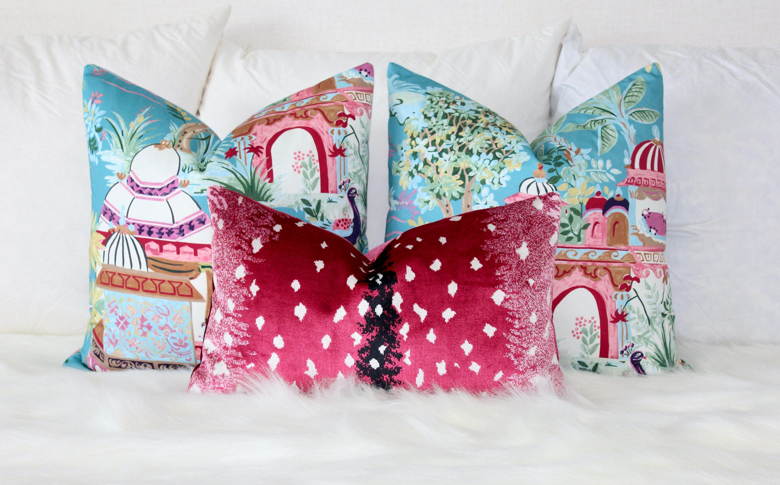 Antelope Velvet Pillow  Raspberry. Luxury Velvet Pillow, Lumbar Animal Skin Throw,  Spotted Velvet Pillow, Red Velvet Pillow, Luxury Gift