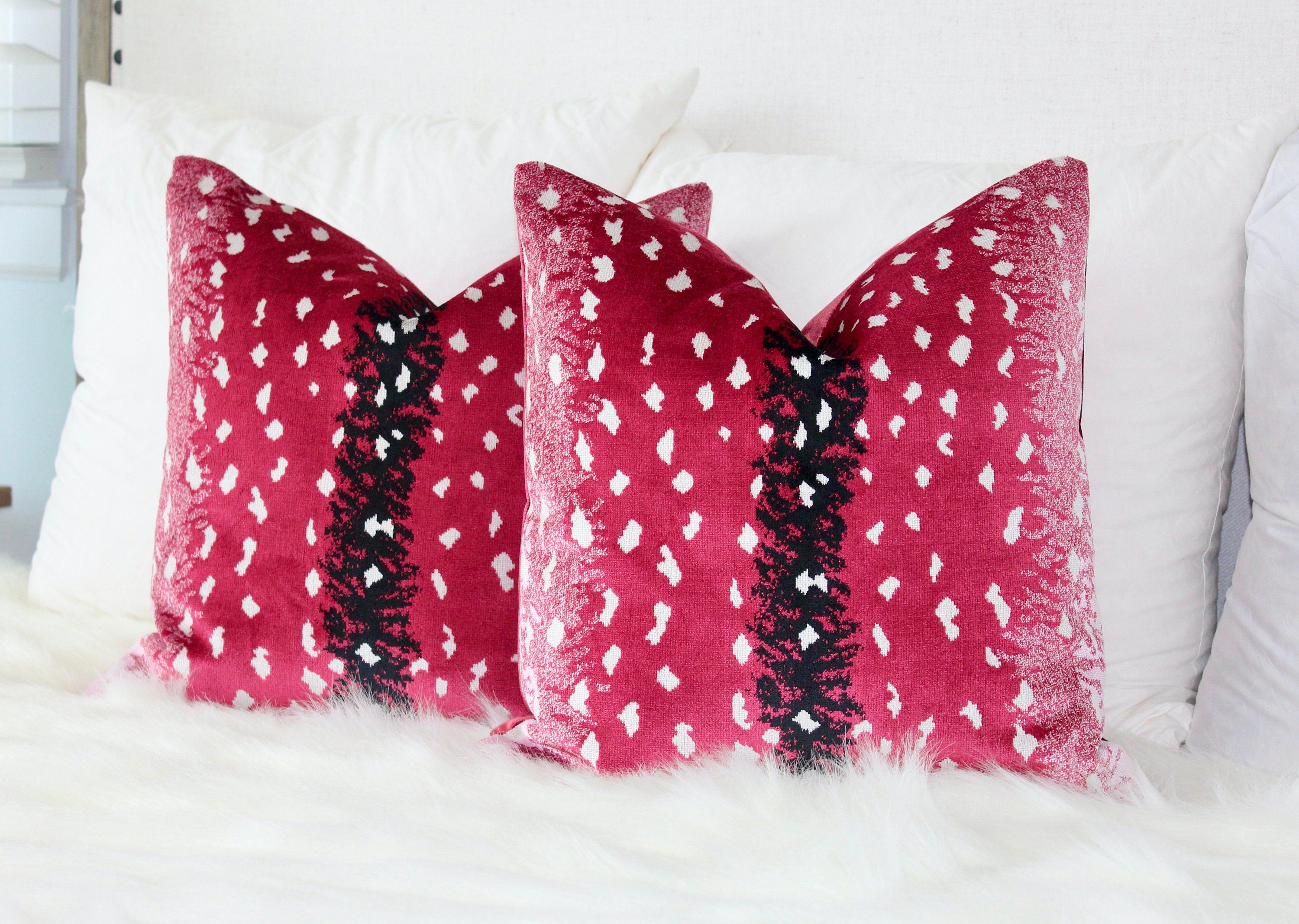 Antelope Velvet Pillow  Raspberry. Luxury Velvet Pillow, Lumbar Animal Skin Throw,  Spotted Velvet Pillow, Red Velvet Pillow, Luxury Gift