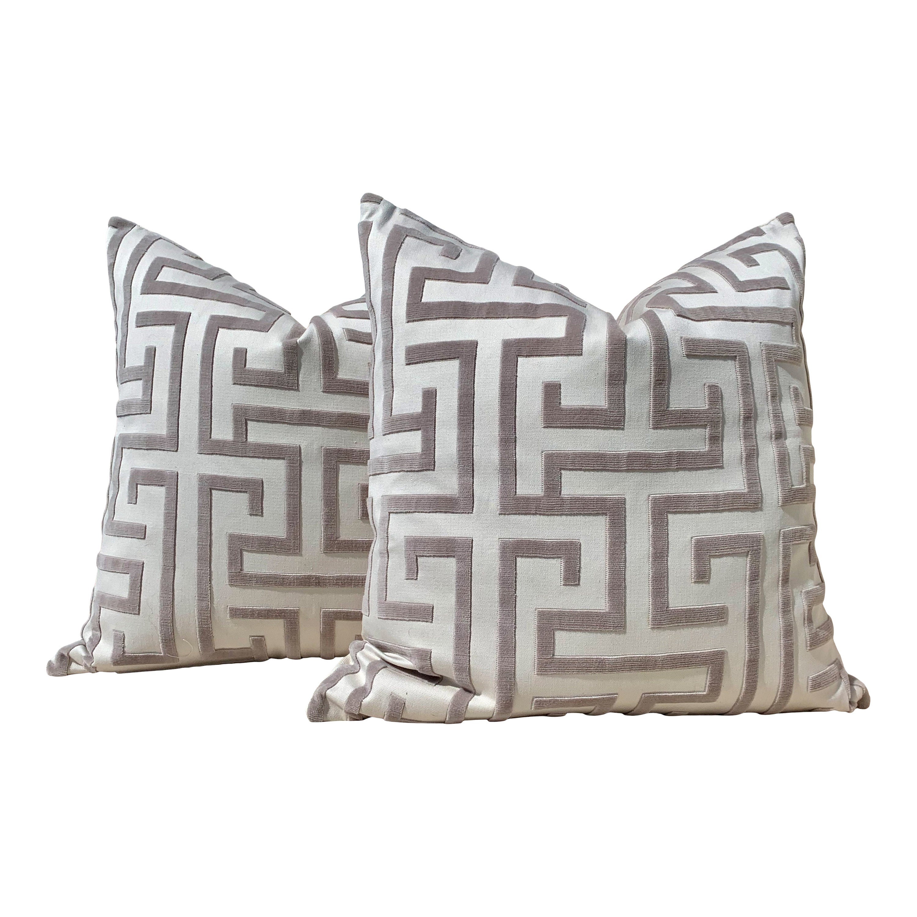 Ming Trail Pillow in Greige. Fretwork Cushion Cover in Gray, Chinoiserie Lumbar Accent Throw Pillow Designer Pillows, Accent Bedding Pillow