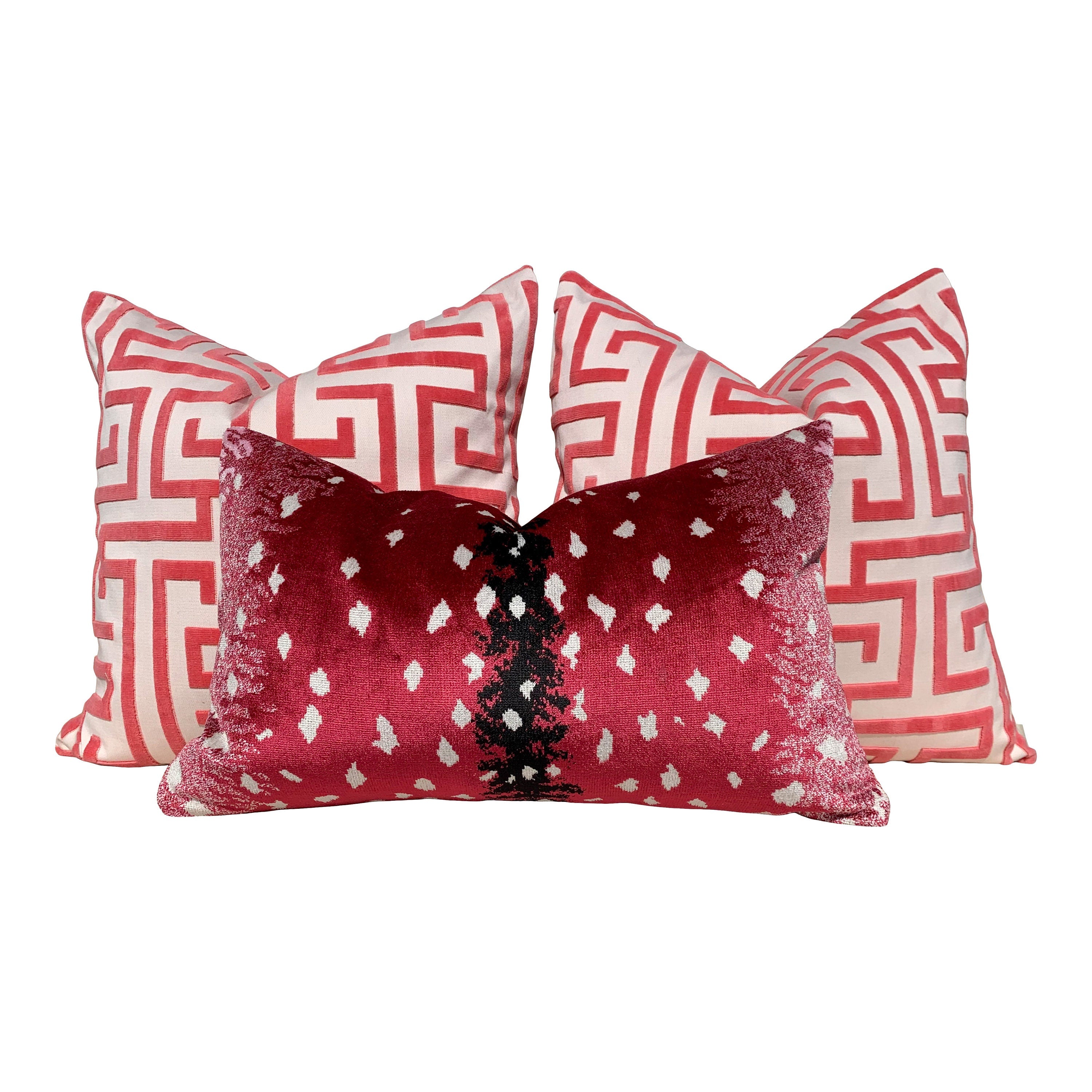 Antelope Velvet Pillow  Raspberry. Luxury Velvet Pillow, Lumbar Animal Skin Throw,  Spotted Velvet Pillow, Red Velvet Pillow, Luxury Gift