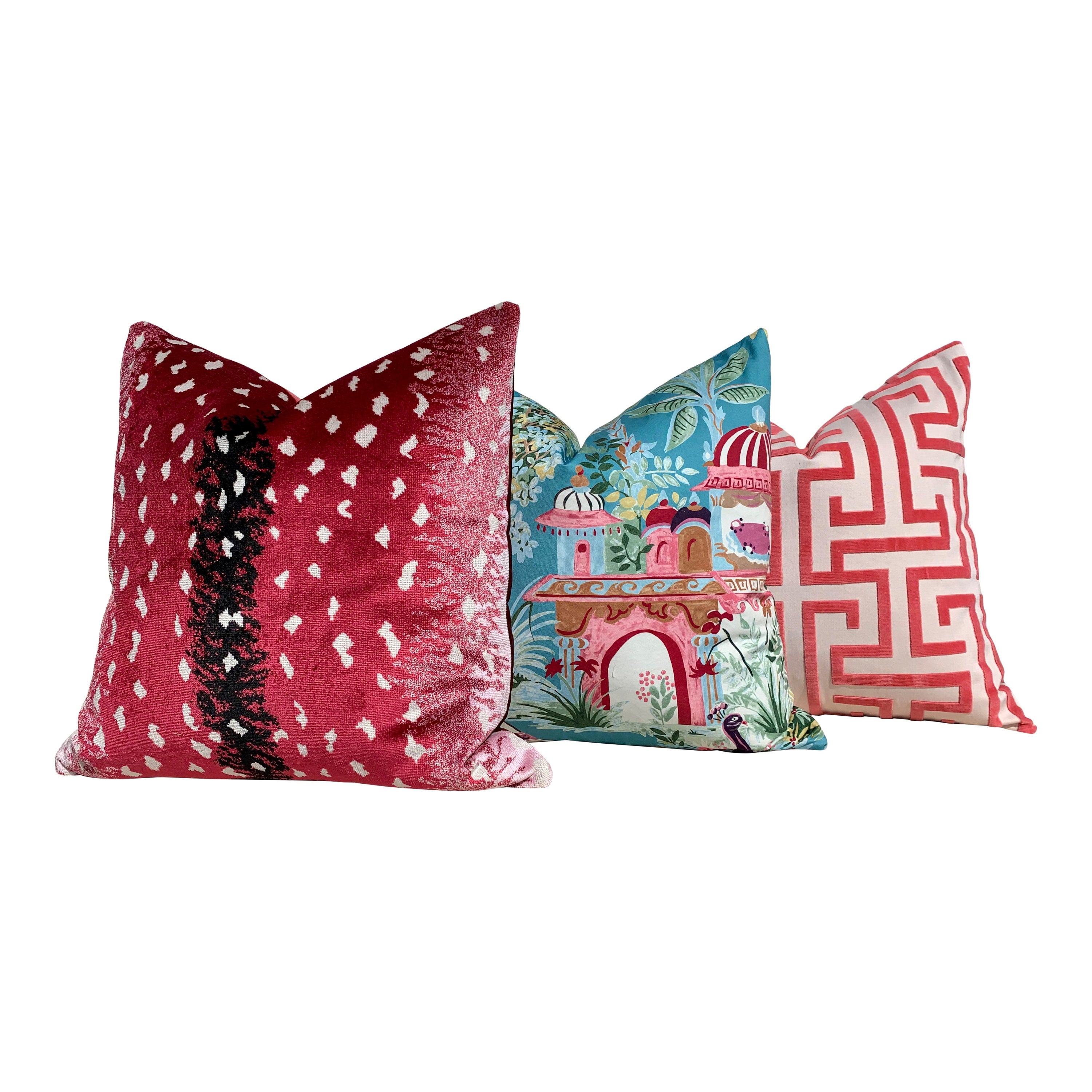 Antelope Velvet Pillow  Raspberry. Luxury Velvet Pillow, Lumbar Animal Skin Throw,  Spotted Velvet Pillow, Red Velvet Pillow, Luxury Gift