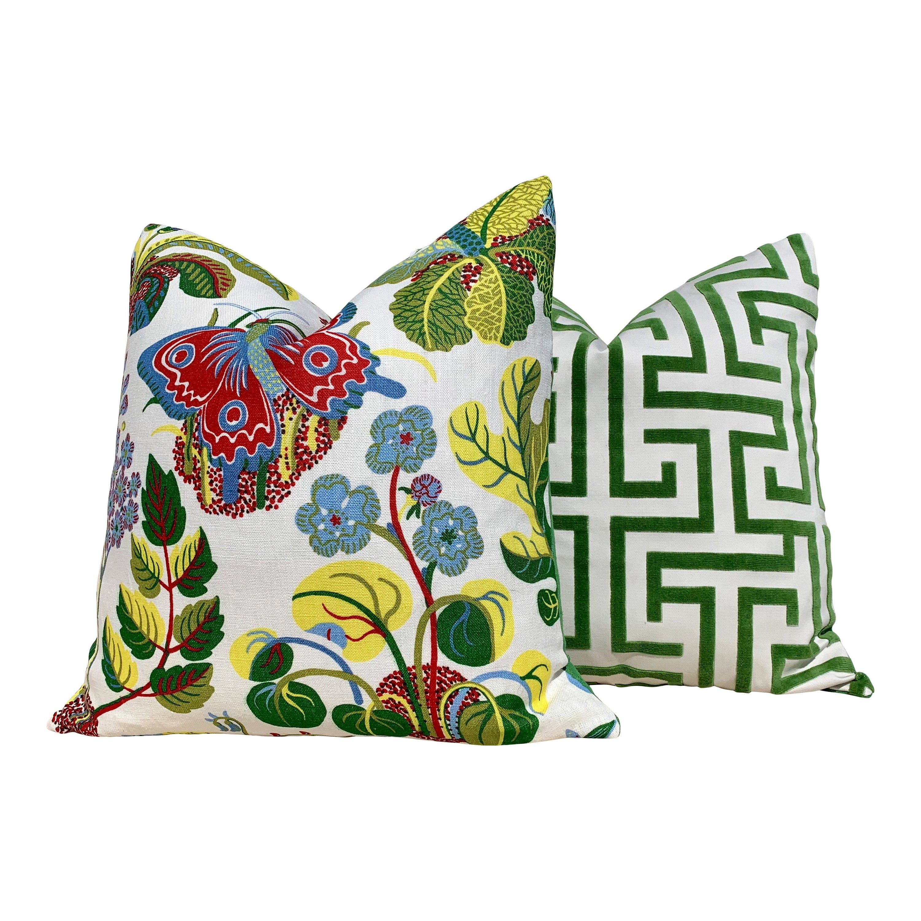 Ming Trail Velvet Pillow in Green. Velvet Lumbar Pillow, Chinoiserie Pillow, Kelly Green Designer Pillows, Euro Sham, Long Lumbar Pillow