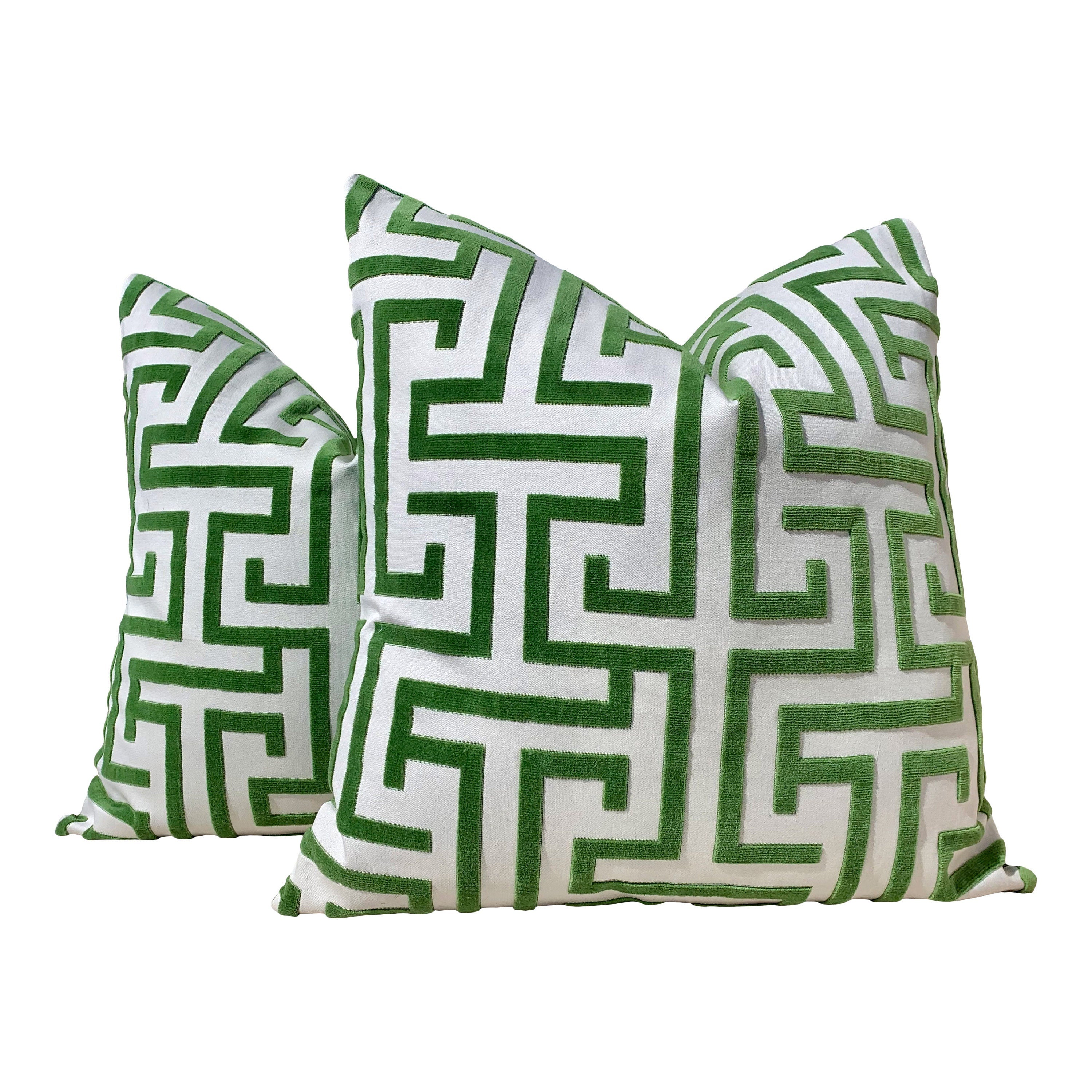 Ming Trail Velvet Pillow in Green. Velvet Lumbar Pillow, Chinoiserie Pillow, Kelly Green Designer Pillows, Euro Sham, Long Lumbar Pillow