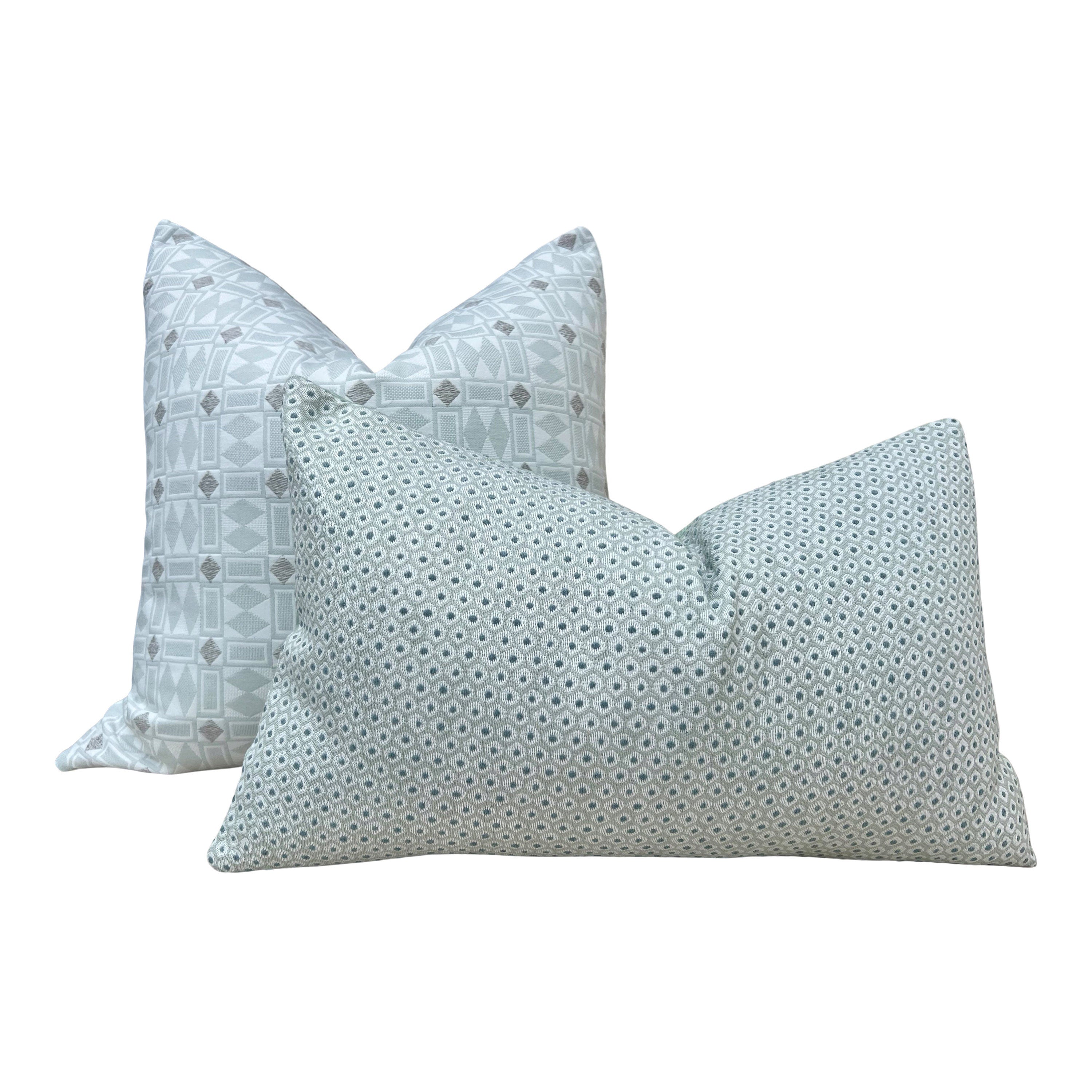Outdoor Woven Pixie Pillow in Mist and Aqua. Outdoor Pillow Cover, Sunbrella Pillow, Lumbar Outdoor Pillow, Blue Outdoor Cushion Cover