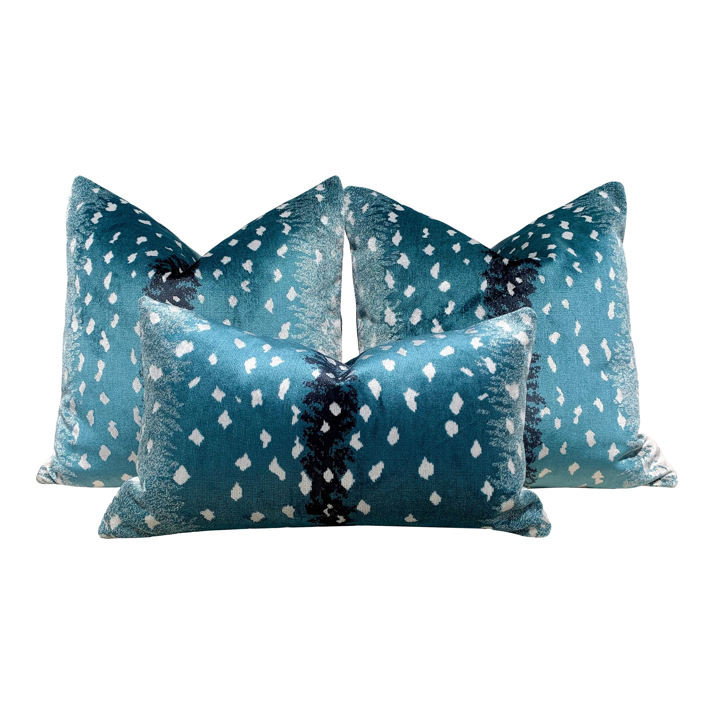 Antelope Velvet Pillow In Teal. Luxury Designers Velvet Accent Decorative Pillow Lumbar Teal Animal Skin Decor, Teal Black Velvet Cushion
