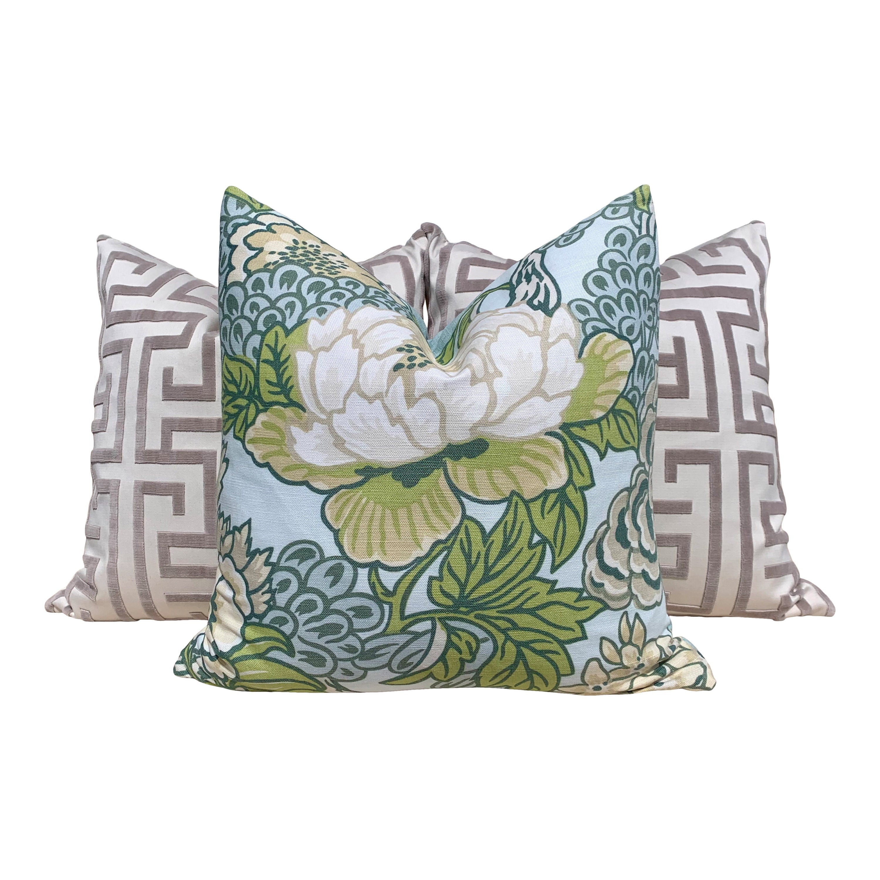 Thibaut Honshu Pillow in Robbin's Egg. Chinoiserie Floral Pillow, Accent Pillow cover, High End Cushion, Euro Sham, Designer Botanical Throw