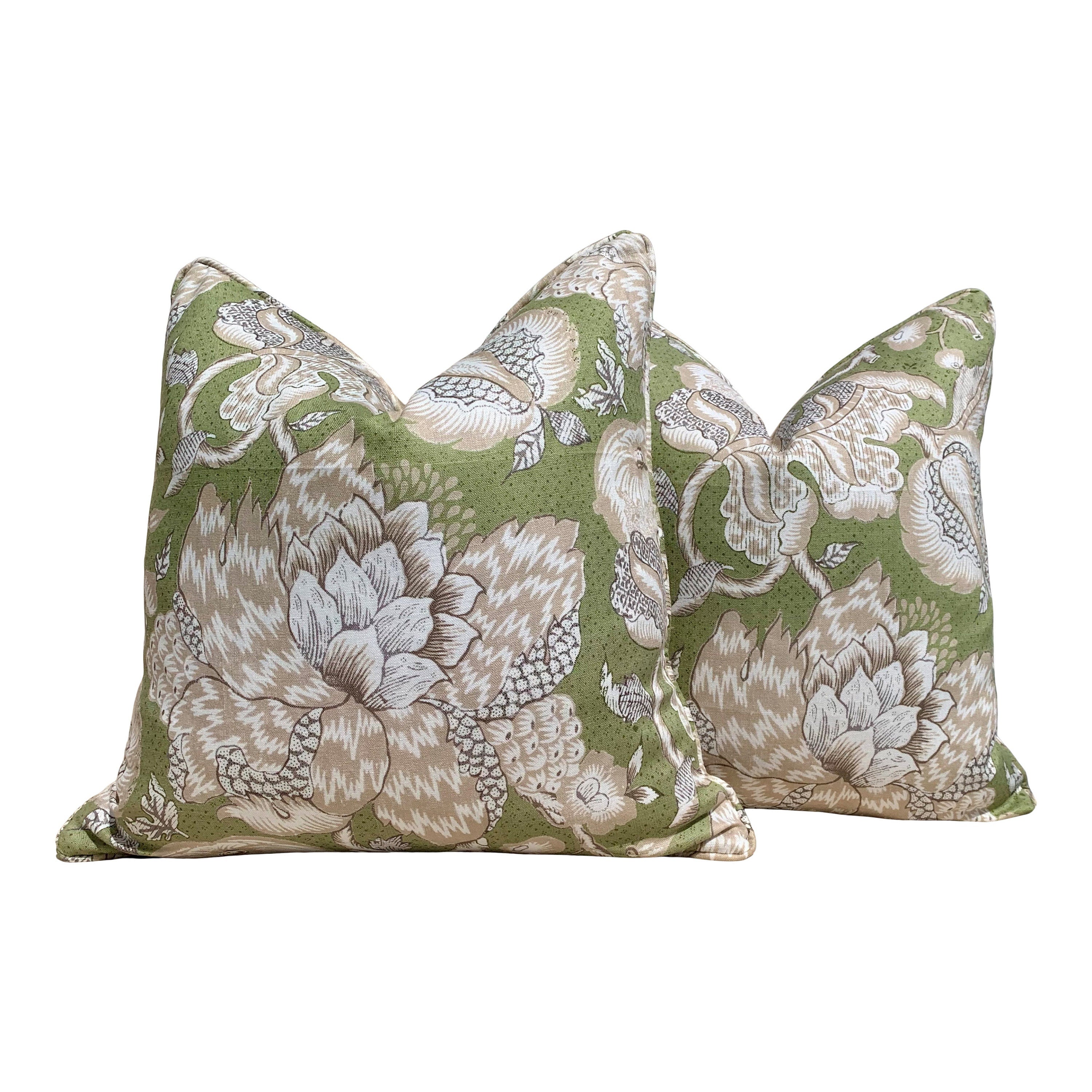 Thiabut Westmont Pillow Green. Lumbar Green Pillow, Euro Sham Pillow, Floral Accent Pillow, Green Tan Designer Cushion Cover, Bedding Pillow