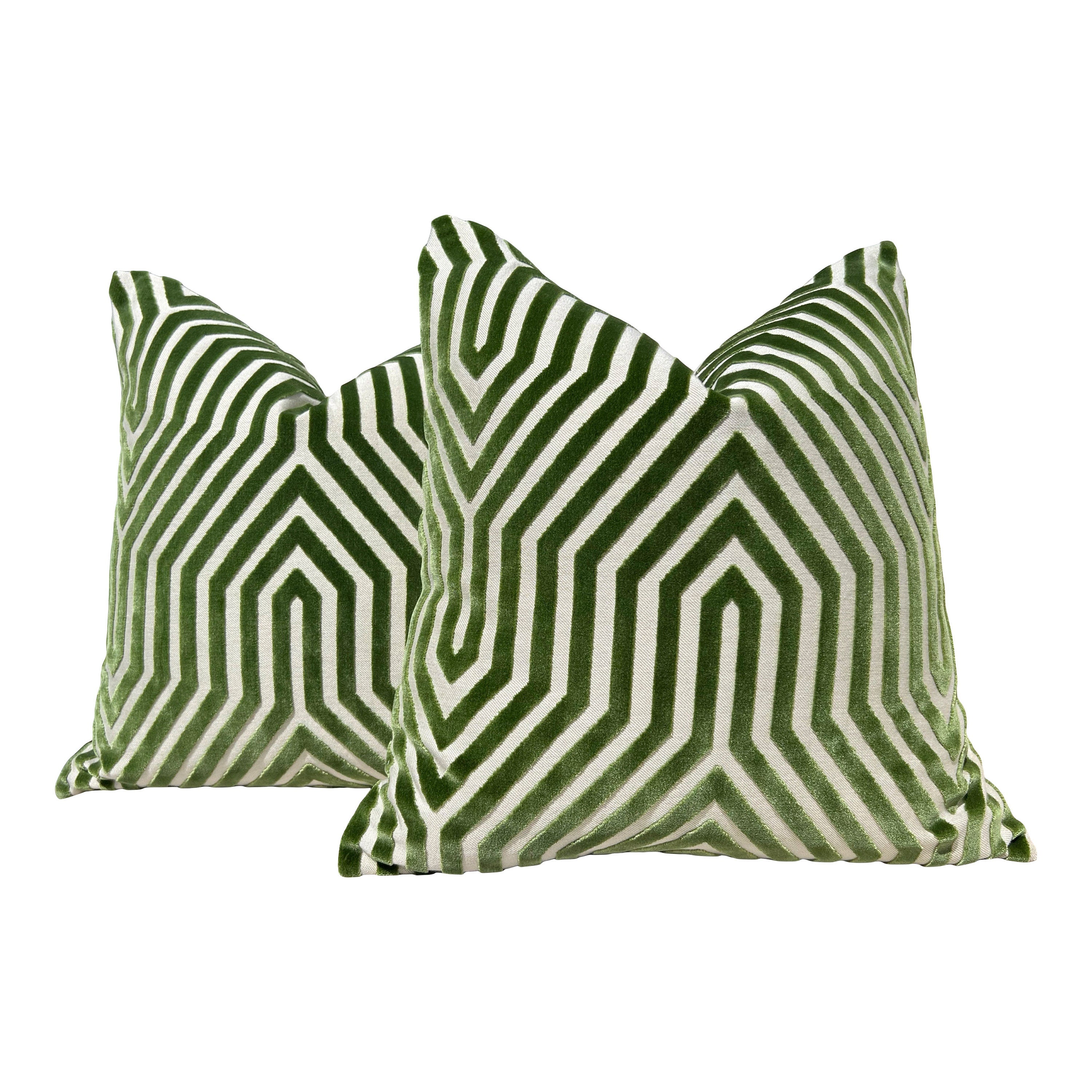 Vanderbilt Velvet Pillow Green. Velvet Lumbar Pillow, Long Lumbar Green Pillow, Chevron Plush Velvet Cushion Cover, Geometric Euro Sham