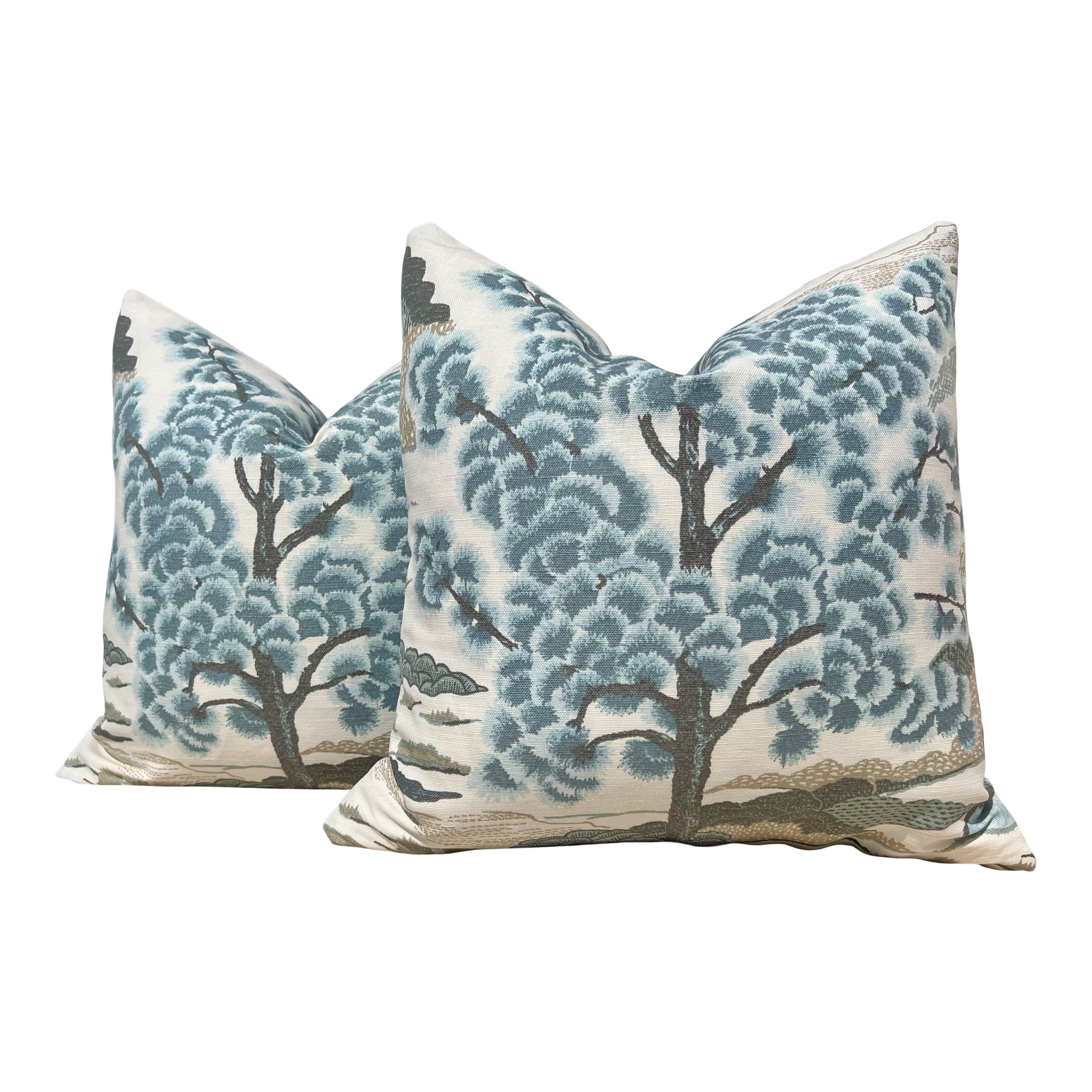 Designer Daintree Decorative Pillow in Aqua. Accent Botanical Pillow cover in Aqua Blue, Euro Sham Cotton Linen Cushion Case with Zipper