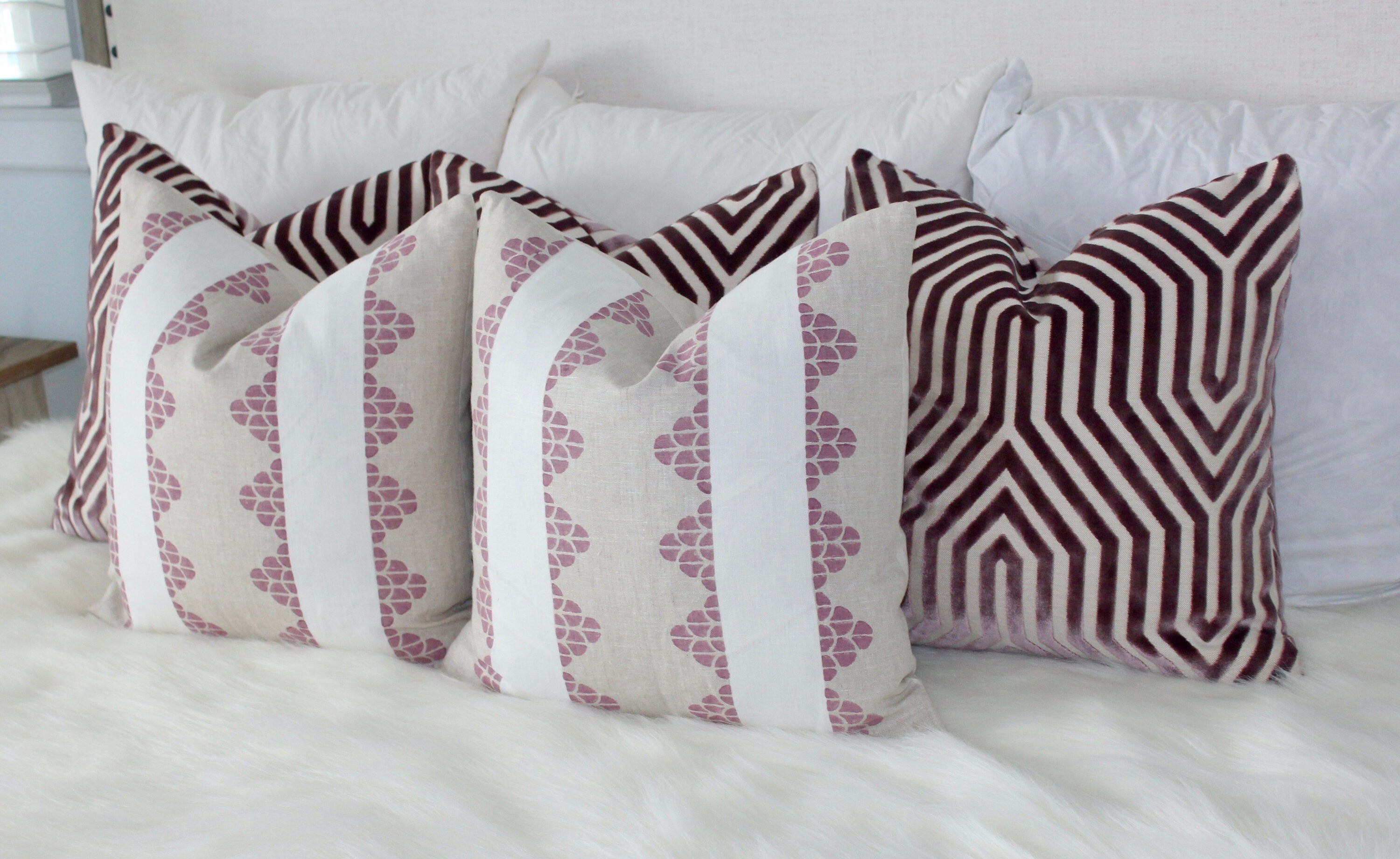 Vanderbilt Velvet Pillow in Lilac. Velvet Lumbar Cushion Case, Geometric Decorative Velvet Throw Pillow, Chevron Luxurious Pillow