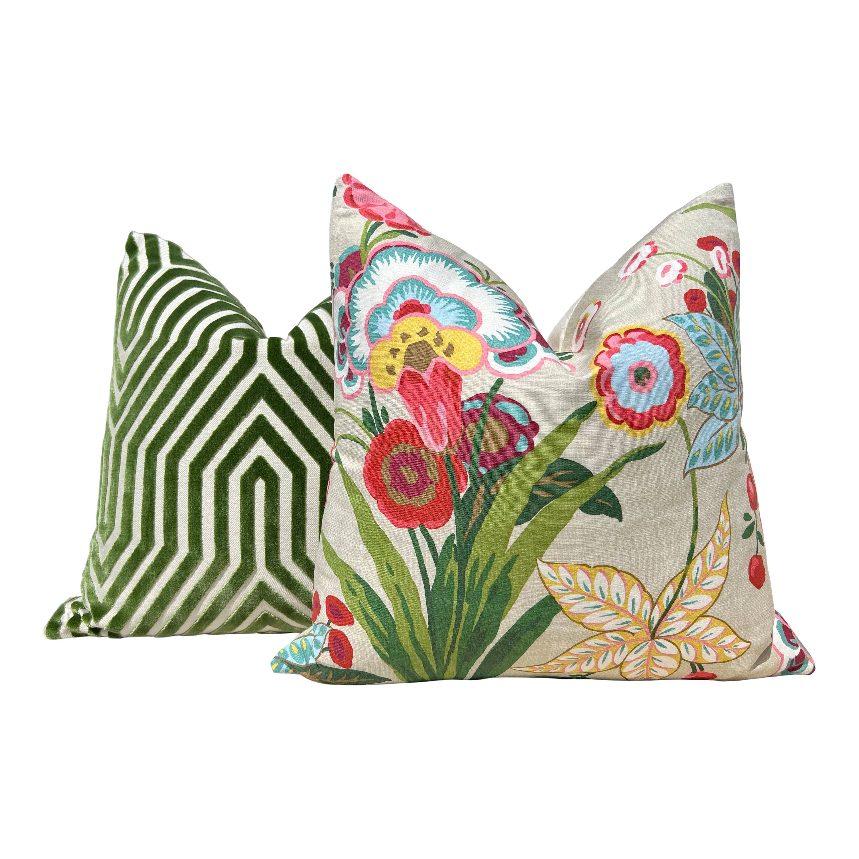 Floral Pasadena Pillow in Beige. Decorative Accent Cushion Cover in Beige Green Red Aqua, Euro Sham Floral Case for Bed Sofa, Lumbar Pillow