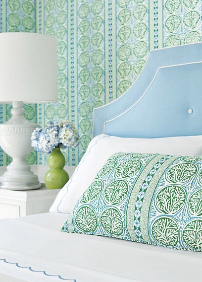 Thibaut Fair Isle Pillow in Green and Light Blue. Lumbar Striped  Pillow in Green and Blue Decorative Green Accent Cushion Cover for Sofa