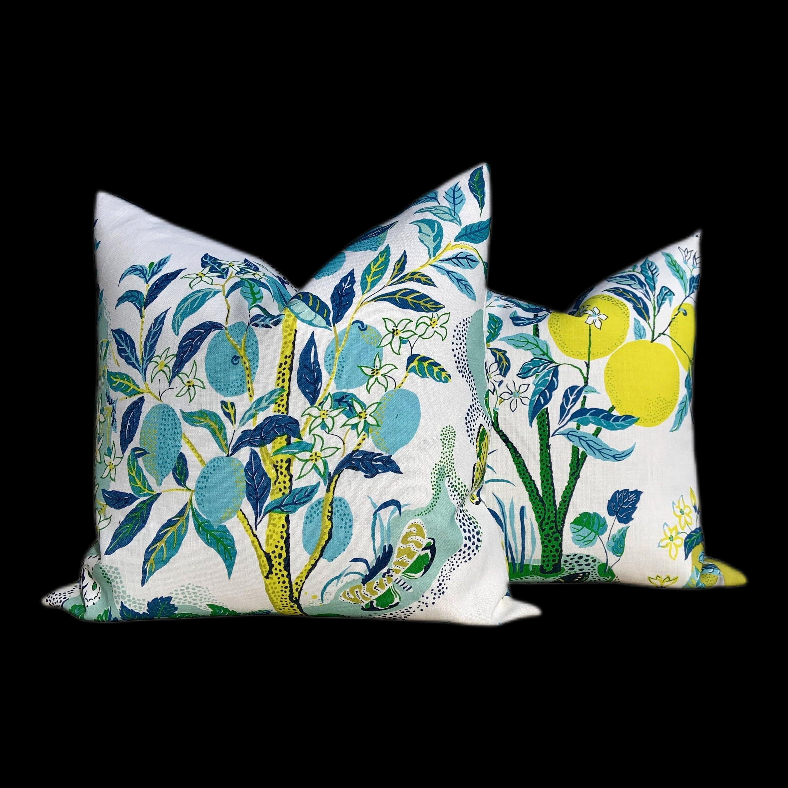 Outdoor Citrus Garden Pillow in Pool. Designer Outdoor Pillow, Josef Frank Accent Throw Pillow, Lemon Tree Pillow Cover, Schumacher Pillow