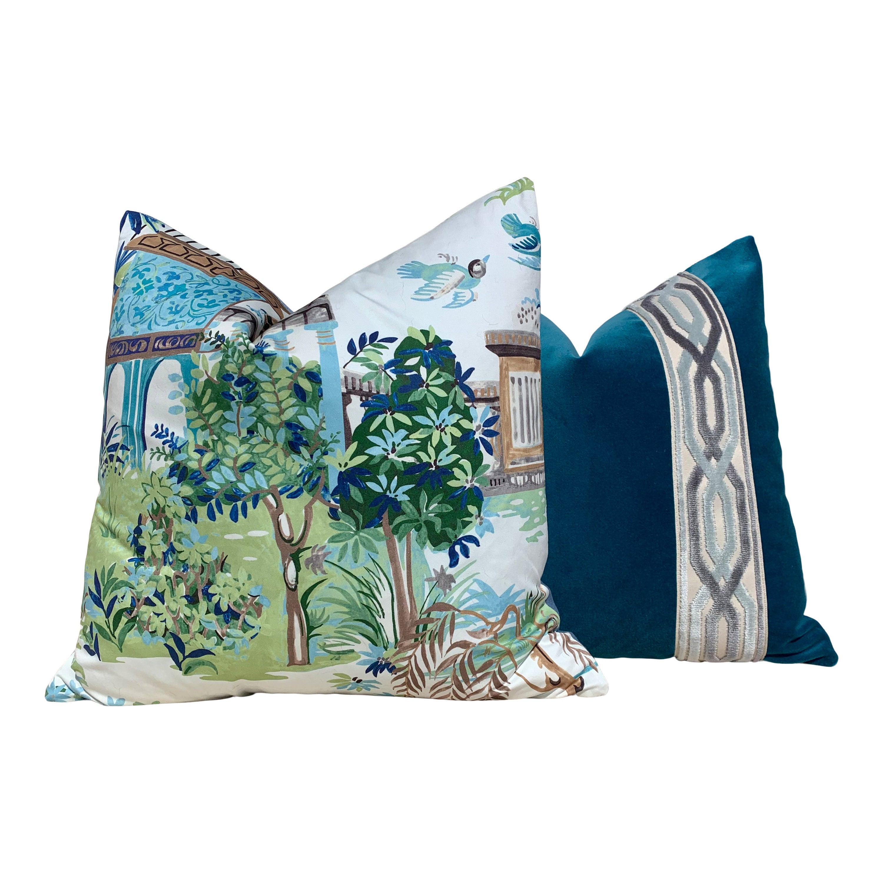 Mystic Garden Pillow in Green and Aqua. Forest Green Pillow Lumbar Cushion Cover Euro Sham Pillow Designer Pillow Cover Accent Throw Cushion