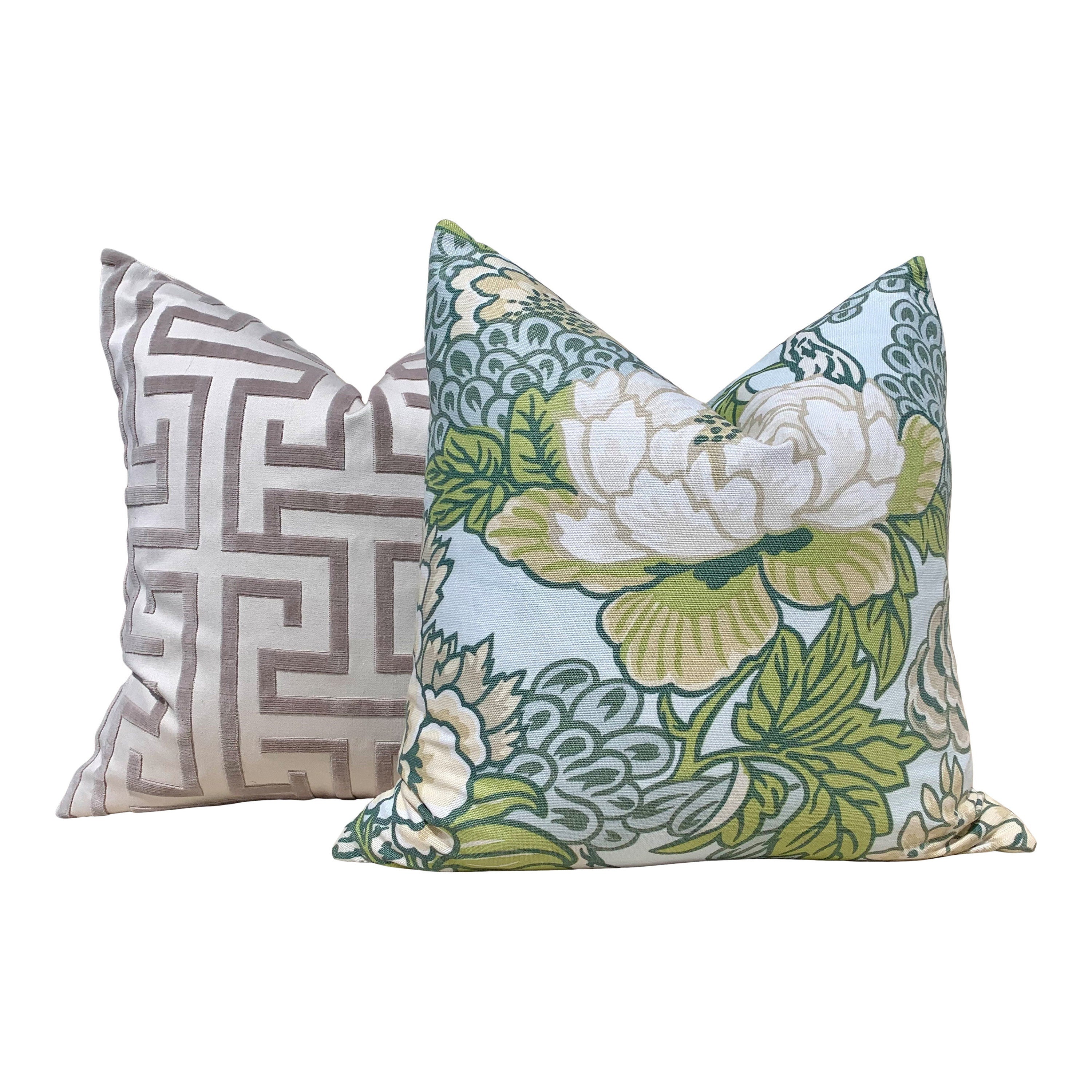 Thibaut Honshu Pillow in Robbin's Egg. Chinoiserie Floral Pillow, Accent Pillow cover, High End Cushion, Euro Sham, Designer Botanical Throw