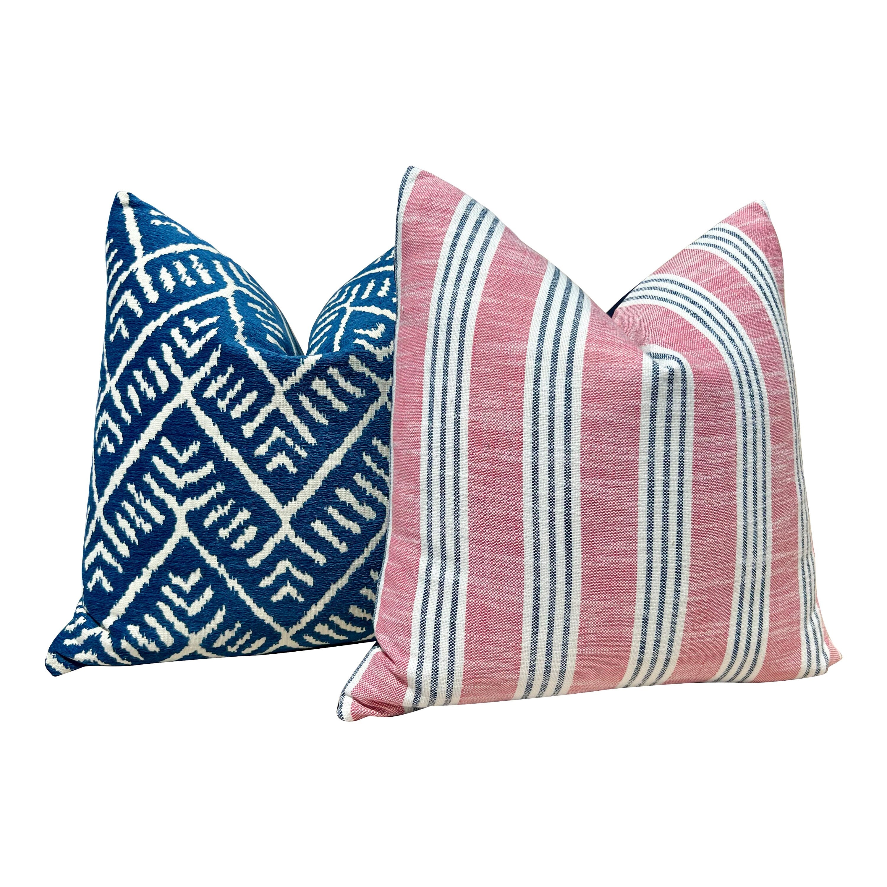 Outdoor Tahoe Geometric Pillow in Denim. Zig Zag Blue Decorative Pillow Cover, Designers Chevron Outdoor Lumbar Pillow in Blue and White,