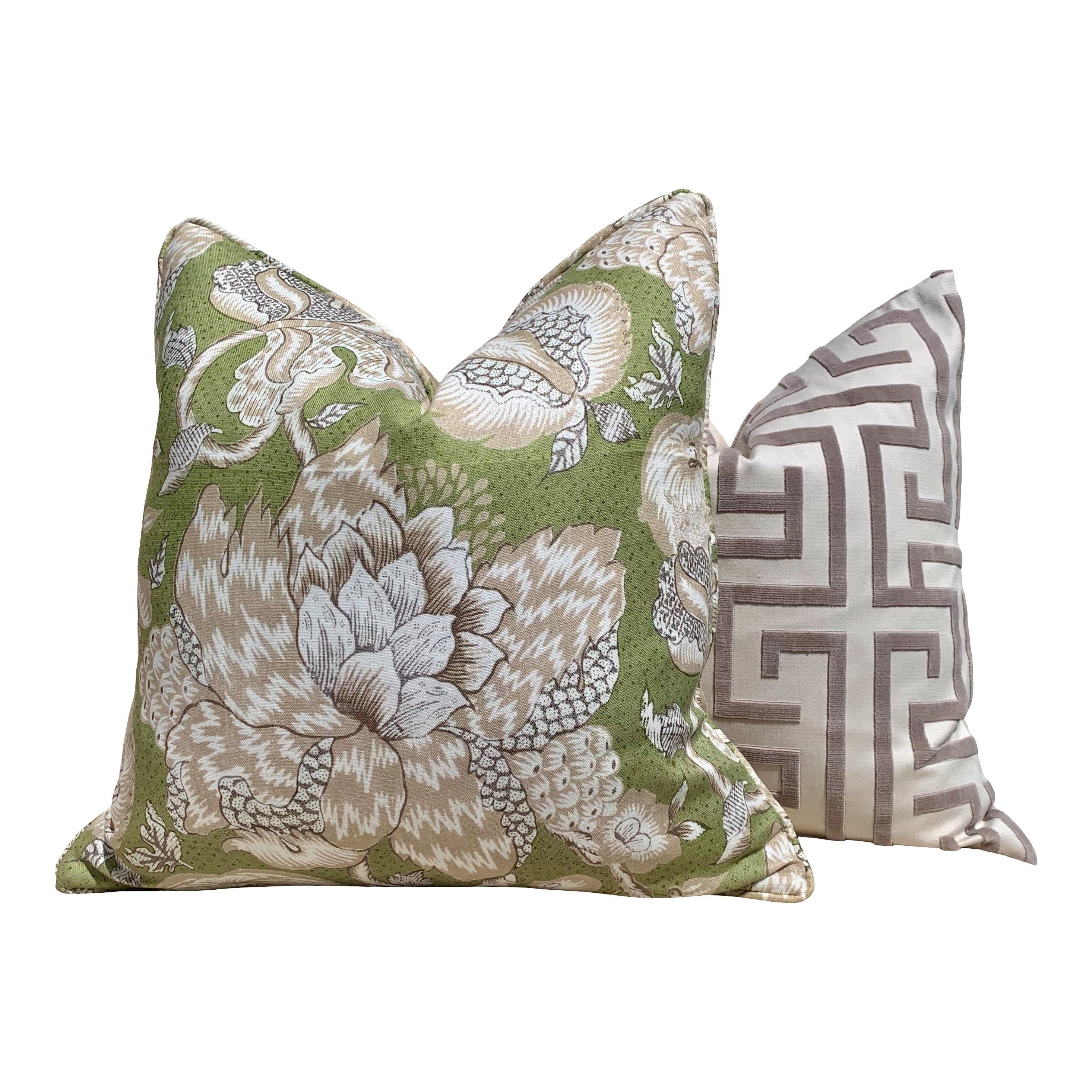 Thiabut Westmont Pillow Green. Lumbar Green Pillow, Euro Sham Pillow, Floral Accent Pillow, Green Tan Designer Cushion Cover, Bedding Pillow