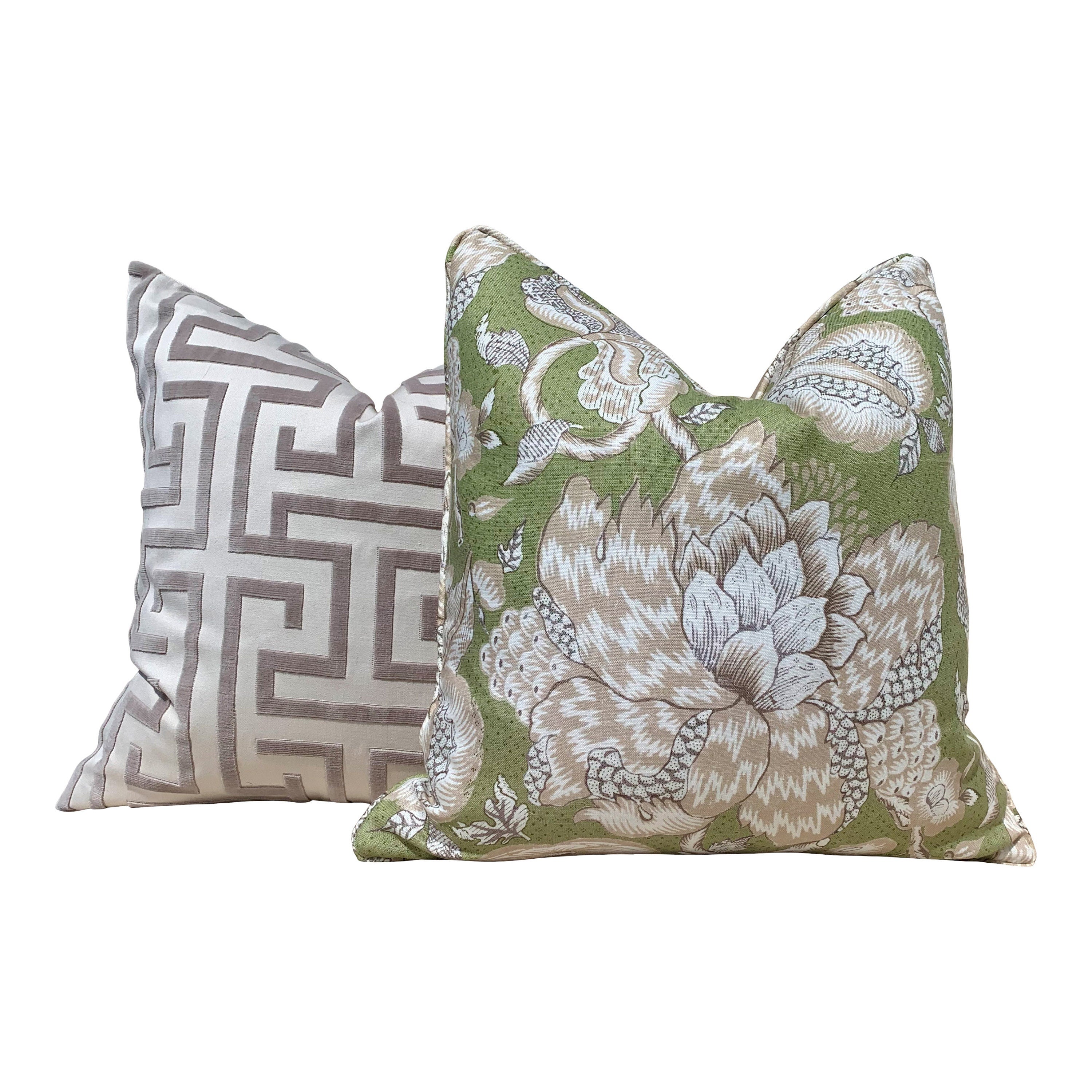 Thiabut Westmont Pillow Green. Lumbar Green Pillow, Euro Sham Pillow, Floral Accent Pillow, Green Tan Designer Cushion Cover, Bedding Pillow