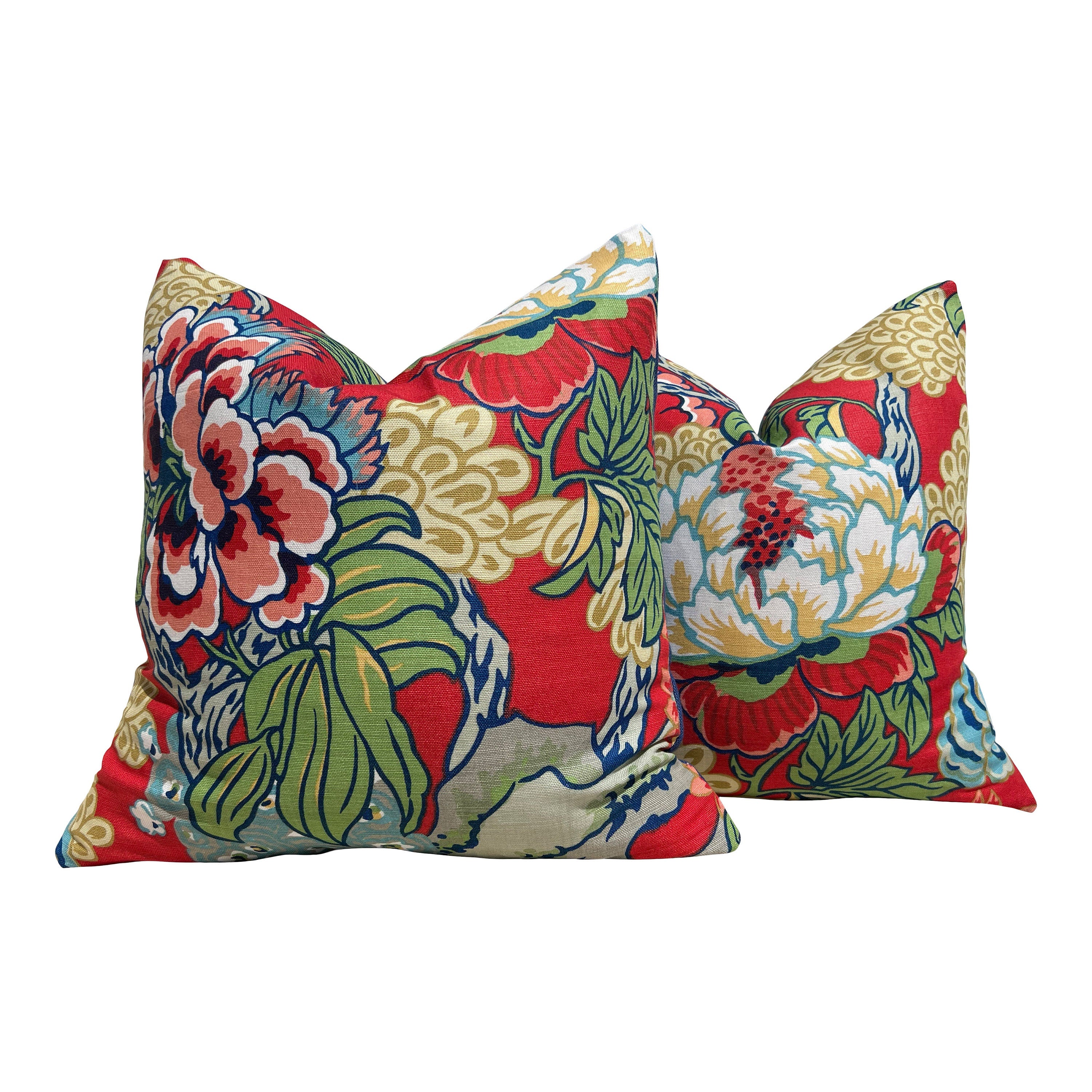 Thibaut Honshu Pillow in Coral. Chinoiserie PillowCover, Lumbar Red Green Pillow, Euro Sham Pillow, Floral Bedding Pillow Decor