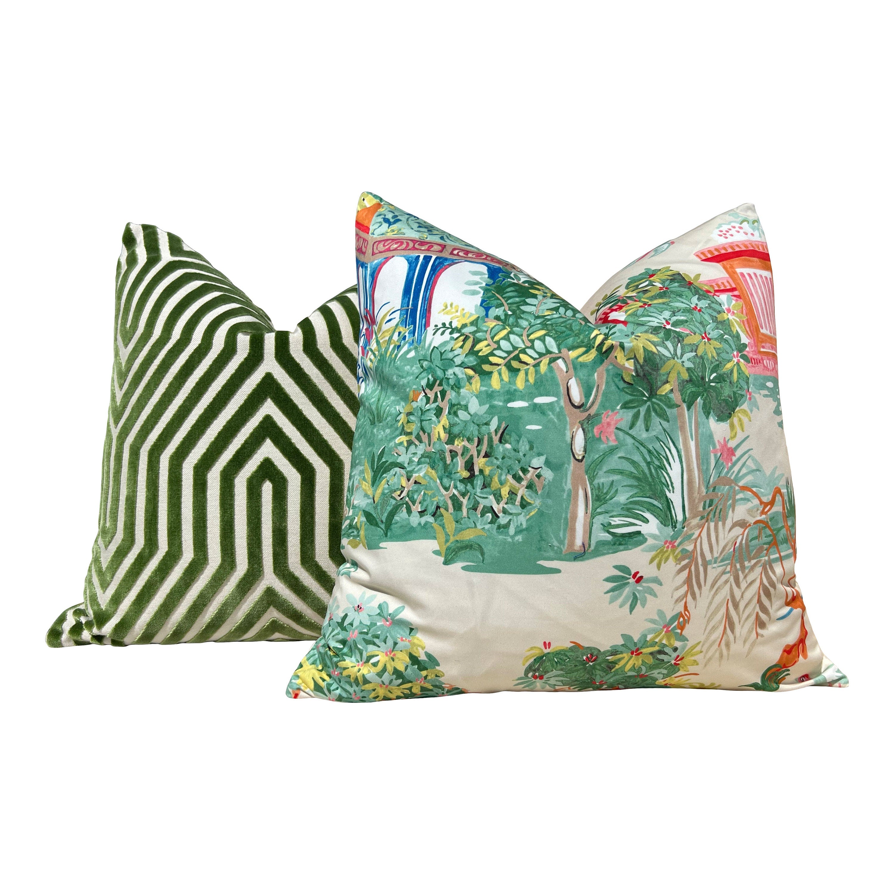 Vanderbilt Velvet Pillow Green. Velvet Lumbar Pillow, Long Lumbar Green Pillow, Chevron Plush Velvet Cushion Cover, Geometric Euro Sham