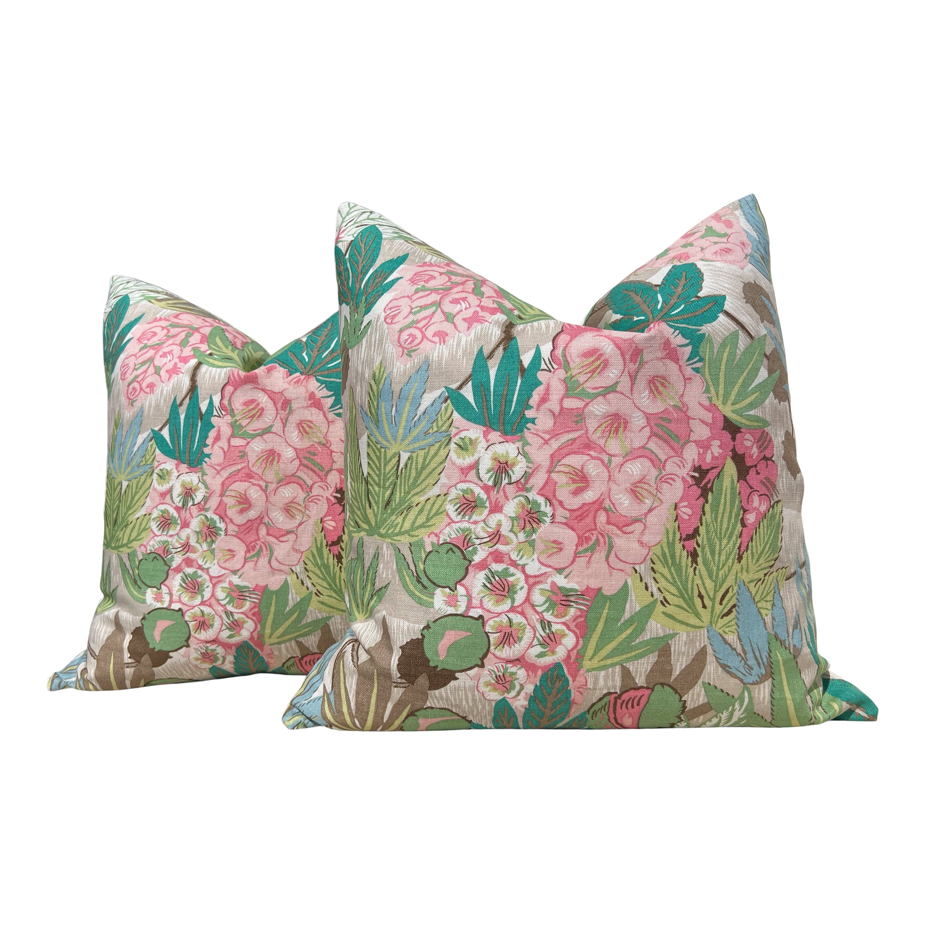 Del Lungo Exotic Floral Pillow Pink Teal Green. Tropical Blush Pillow Case, Designer Cushion Cover, Euro Sham Slipcover, Lumbar Pillow