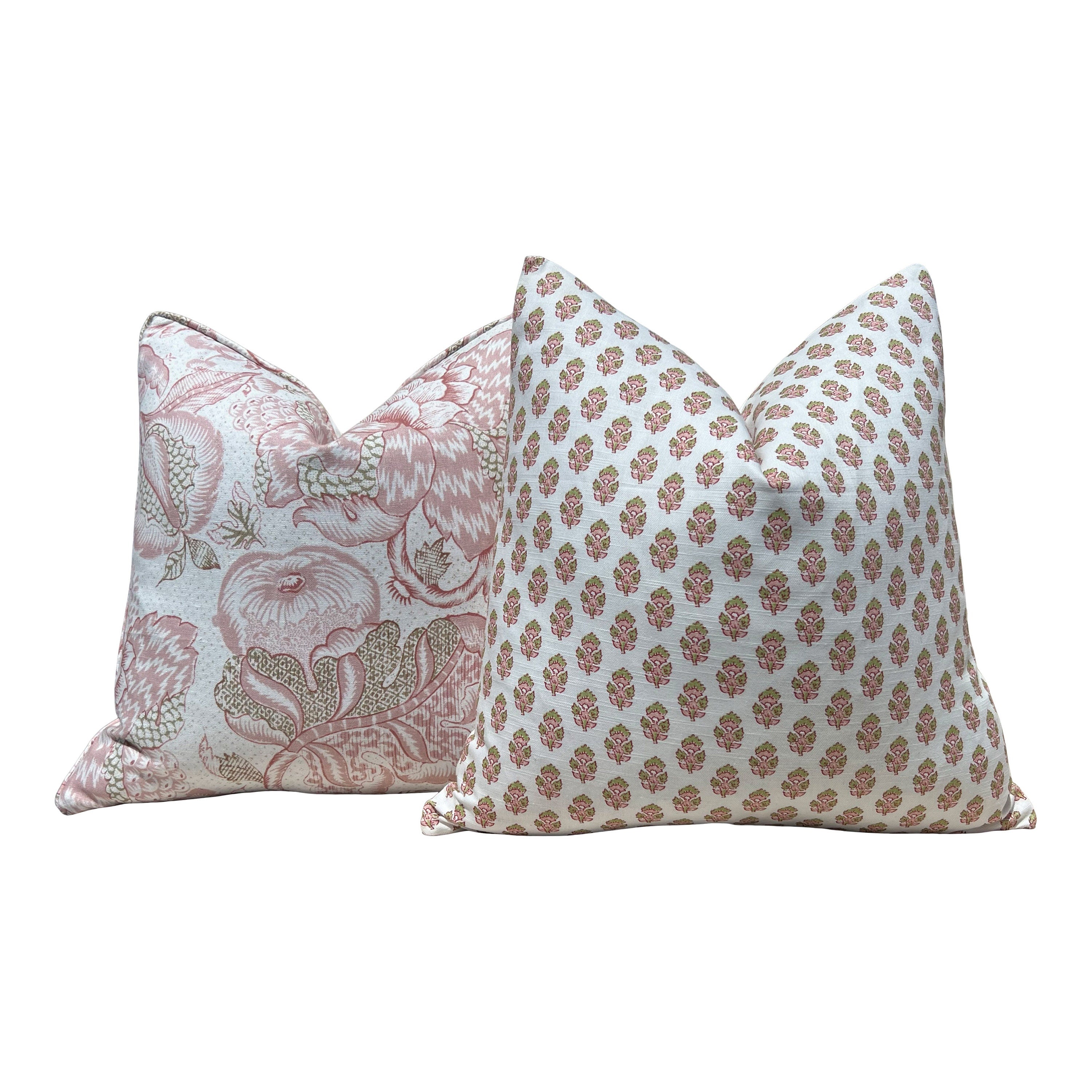 Thibaut Westmont Floral Pillow in Blush. Designer Pillows // Floral Pillows in Pink and Green // High End Linen Pillows // Euro Sham Cover