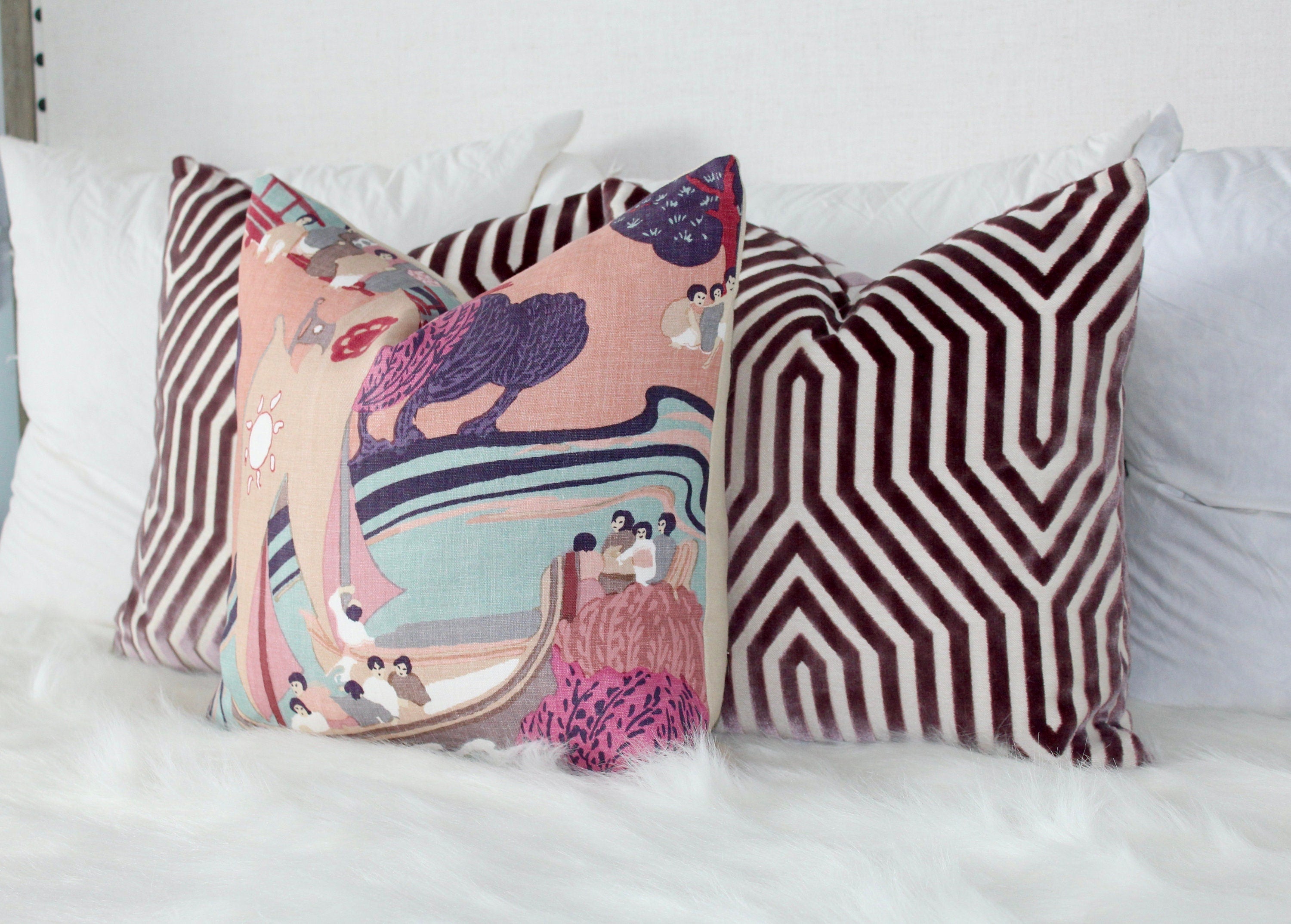 Vanderbilt Velvet Pillow in Lilac. Velvet Lumbar Cushion Case, Geometric Decorative Velvet Throw Pillow, Chevron Luxurious Pillow