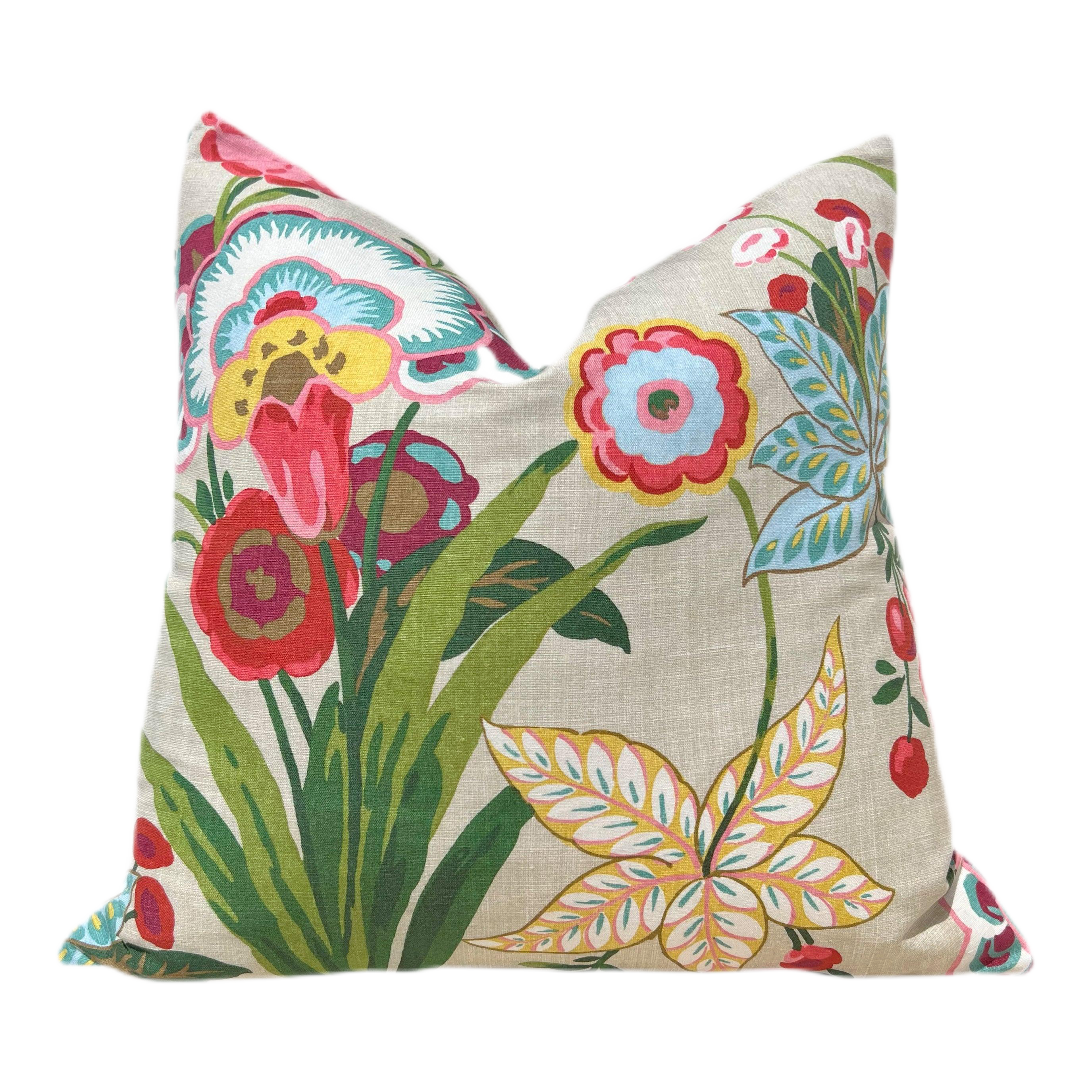 Thibaut Pasadena Floral Decorative Accent Pillow in Beige.