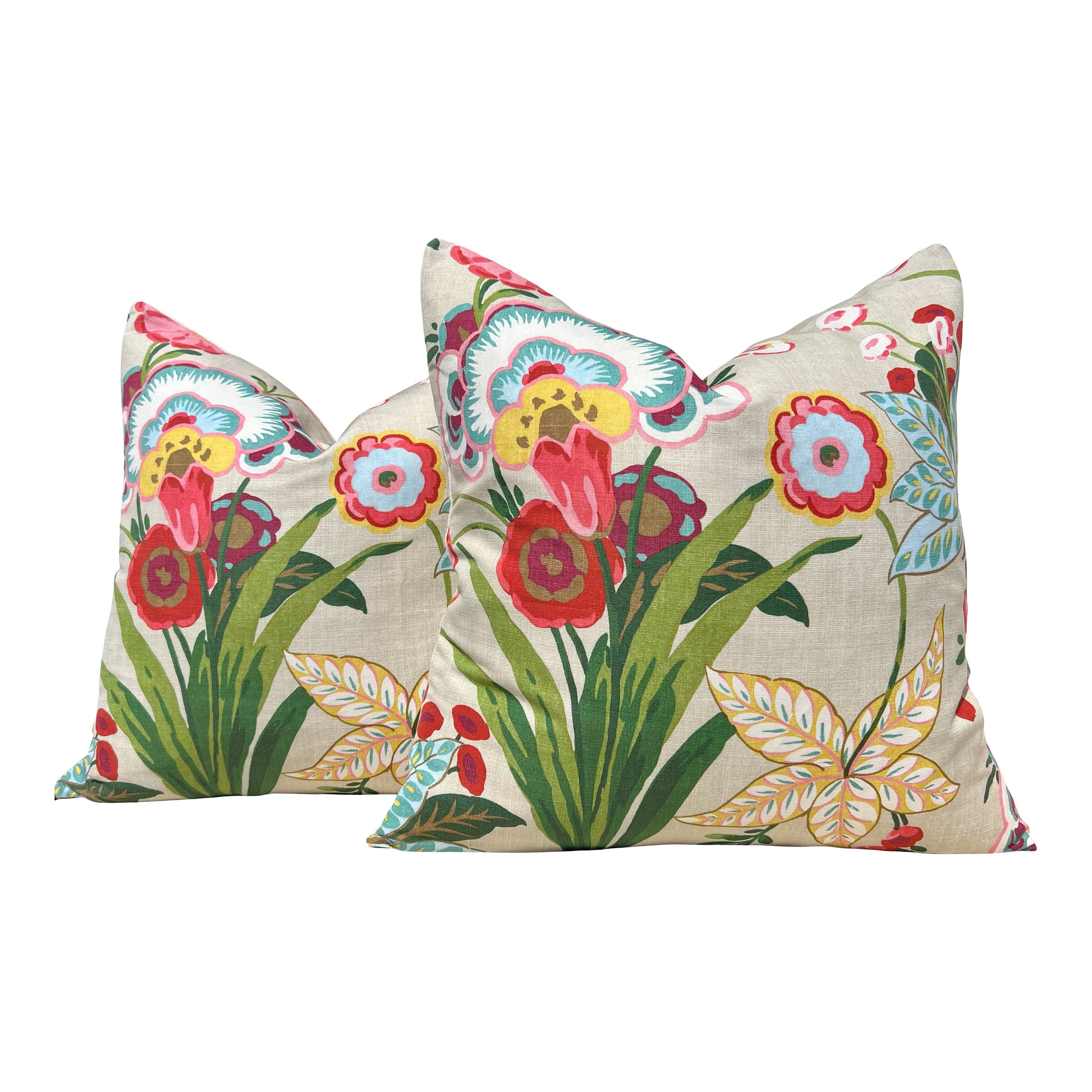 Floral Pasadena Pillow in Beige. Decorative Accent Cushion Cover in Beige Green Red Aqua, Euro Sham Floral Case for Bed Sofa, Lumbar Pillow