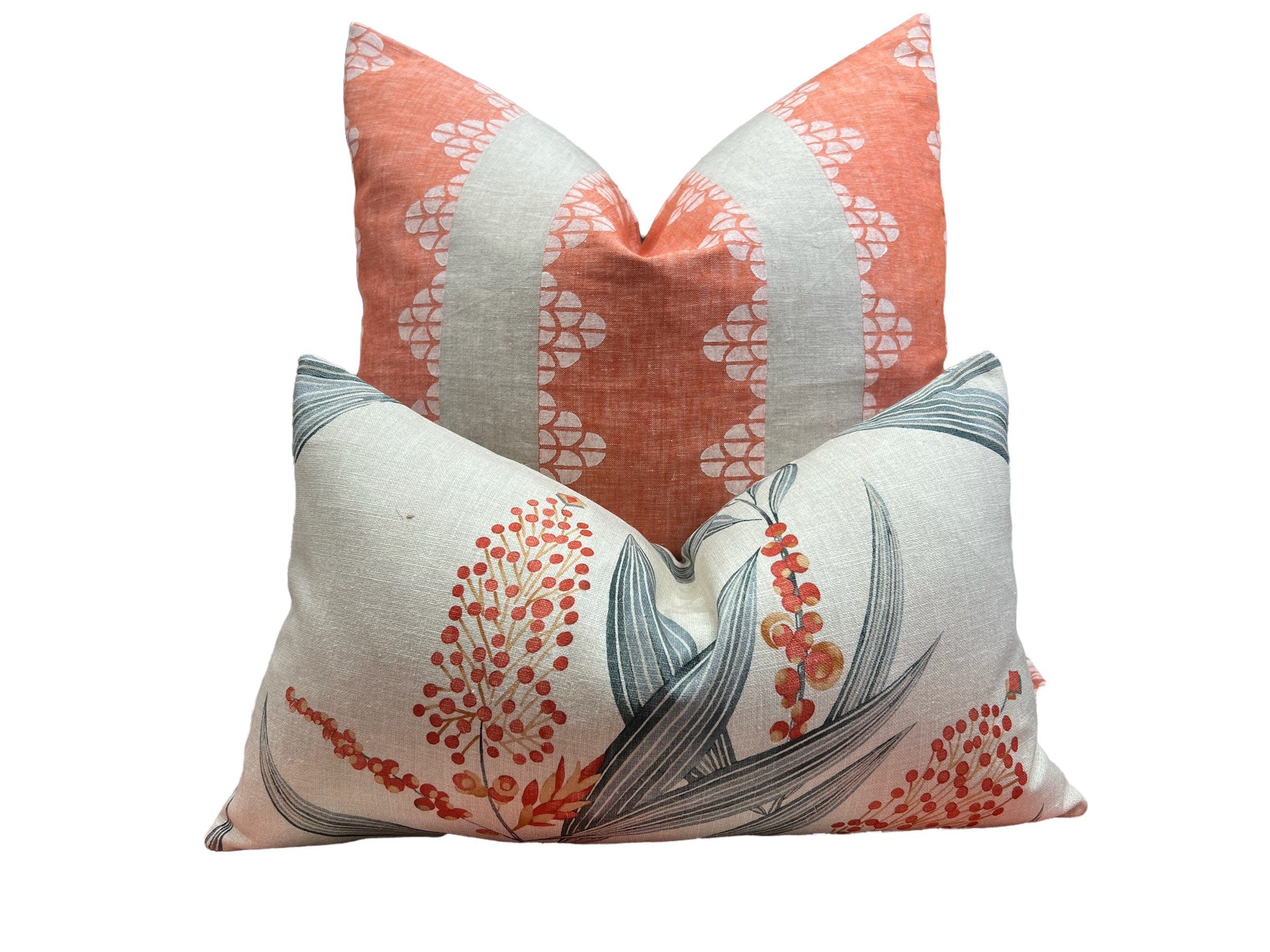Thibaut Dhara Stripe Pillow in Coral. Lumbar Striped Accent Pillow Cover, Decorative Pillow Sham, Designer Pillows, Accent Pillow Throw