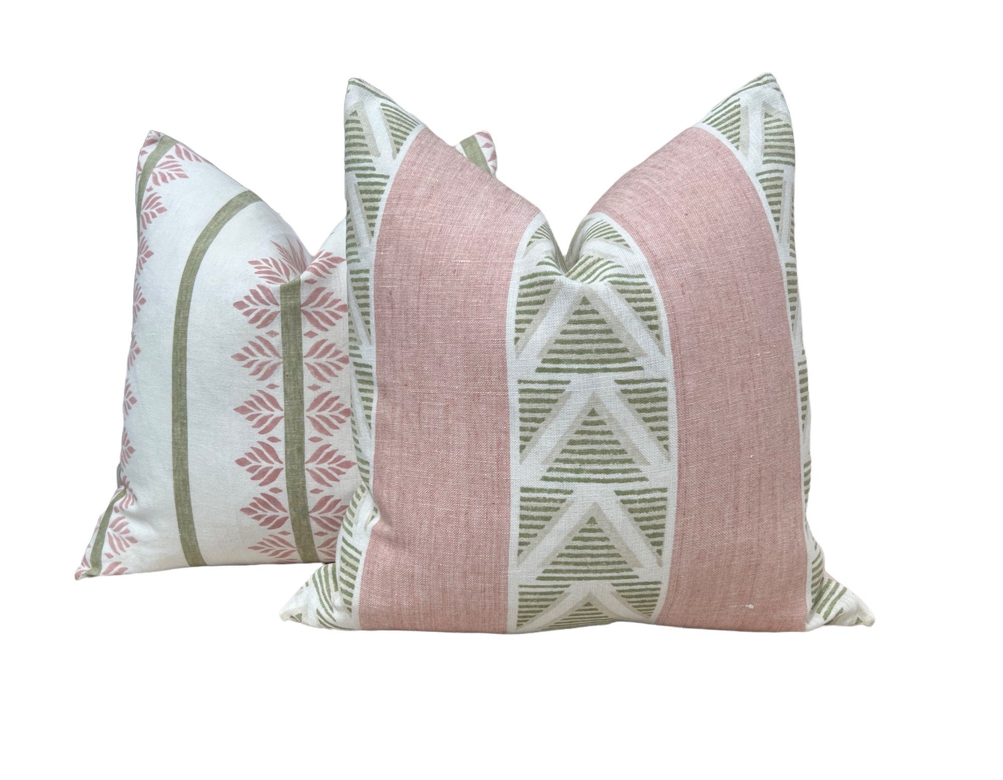 Anna French Burton Stripe Pillow in Blush and Green. Designer Pillows, Accent Pink and Green Striped Pillow Cover, High End Pillow in Blush