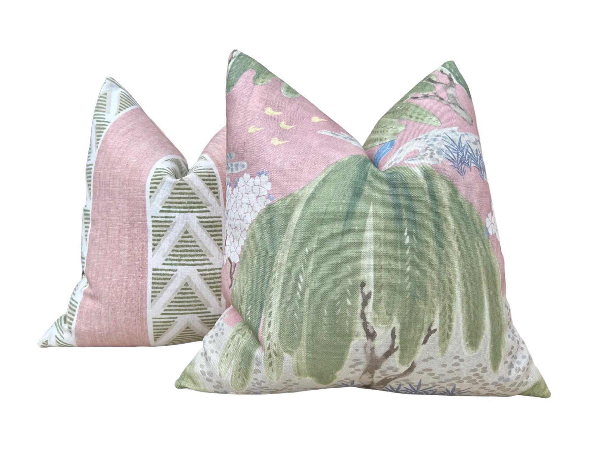 Anna French Burton Stripe Pillow in Blush and Green. Designer Pillows, Accent Pink and Green Striped Pillow Cover, High End Pillow in Blush