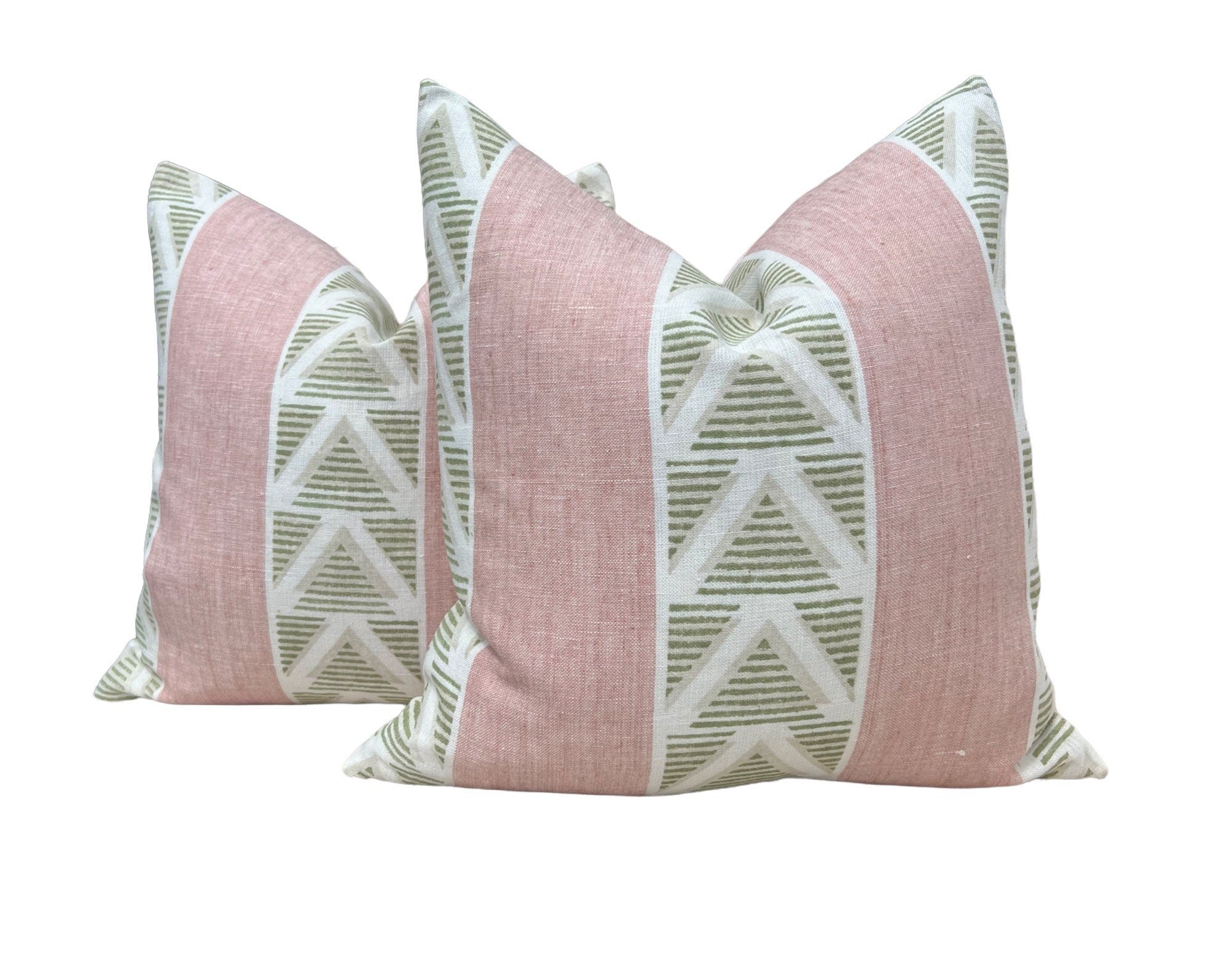 Anna French Burton Stripe Pillow in Blush and Green. Designer Pillows, Accent Pink and Green Striped Pillow Cover, High End Pillow in Blush
