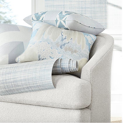 Anna French Burton Stripe Pillow in Light Blue. Designer Pillows, Accent Sky Blue Striped Pillow Cover, High End Chevron Pillow in Blue