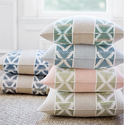 Anna French Burton Stripe Pillow in Light Blue. Designer Pillows, Accent Sky Blue Striped Pillow Cover, High End Chevron Pillow in Blue
