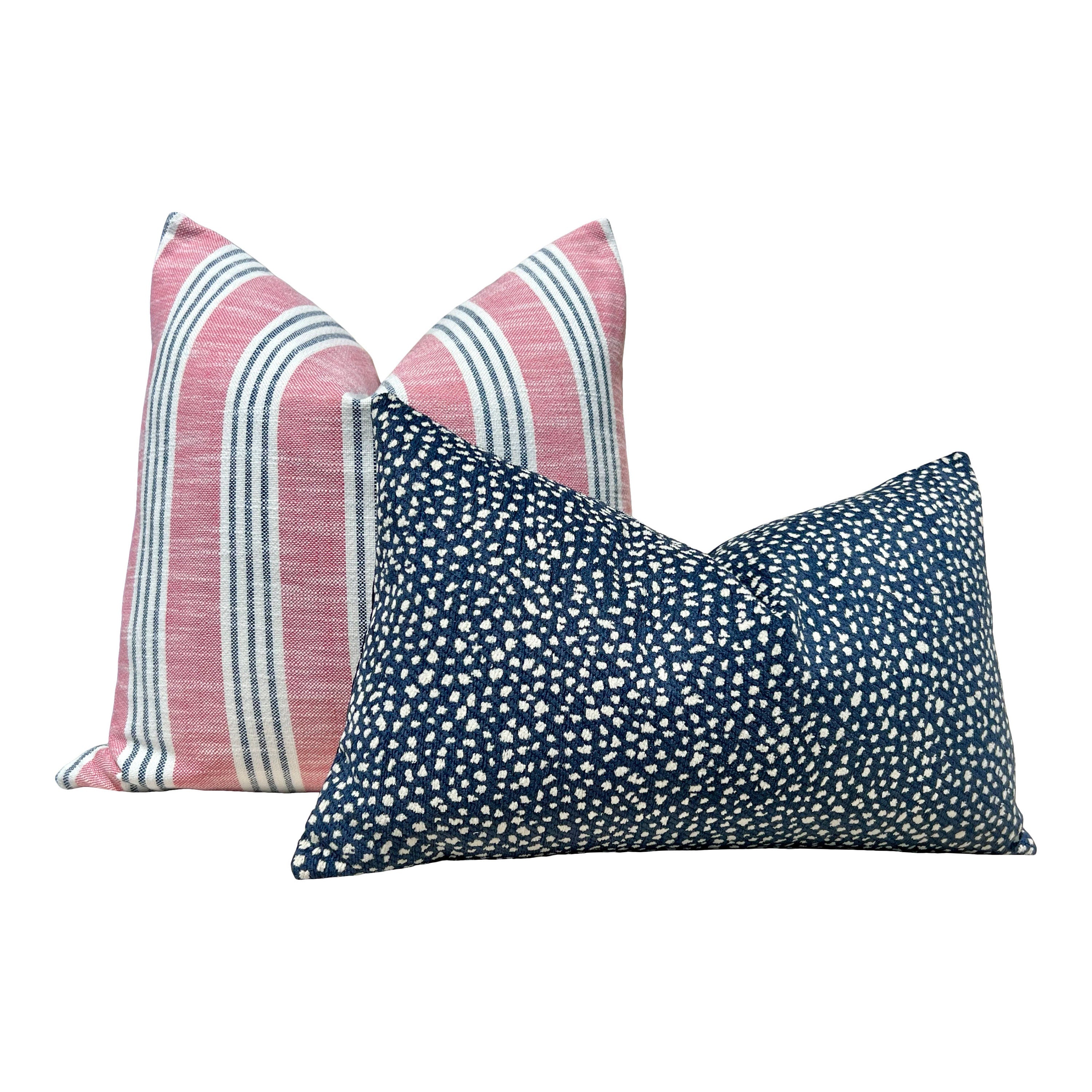 Thibaut Indoor/Outdoor Woven Southport Stripe Pillow in Peony and Navy. Outdoor Striped Pillow Cover Pink and Dark Blue Accent Lumbar